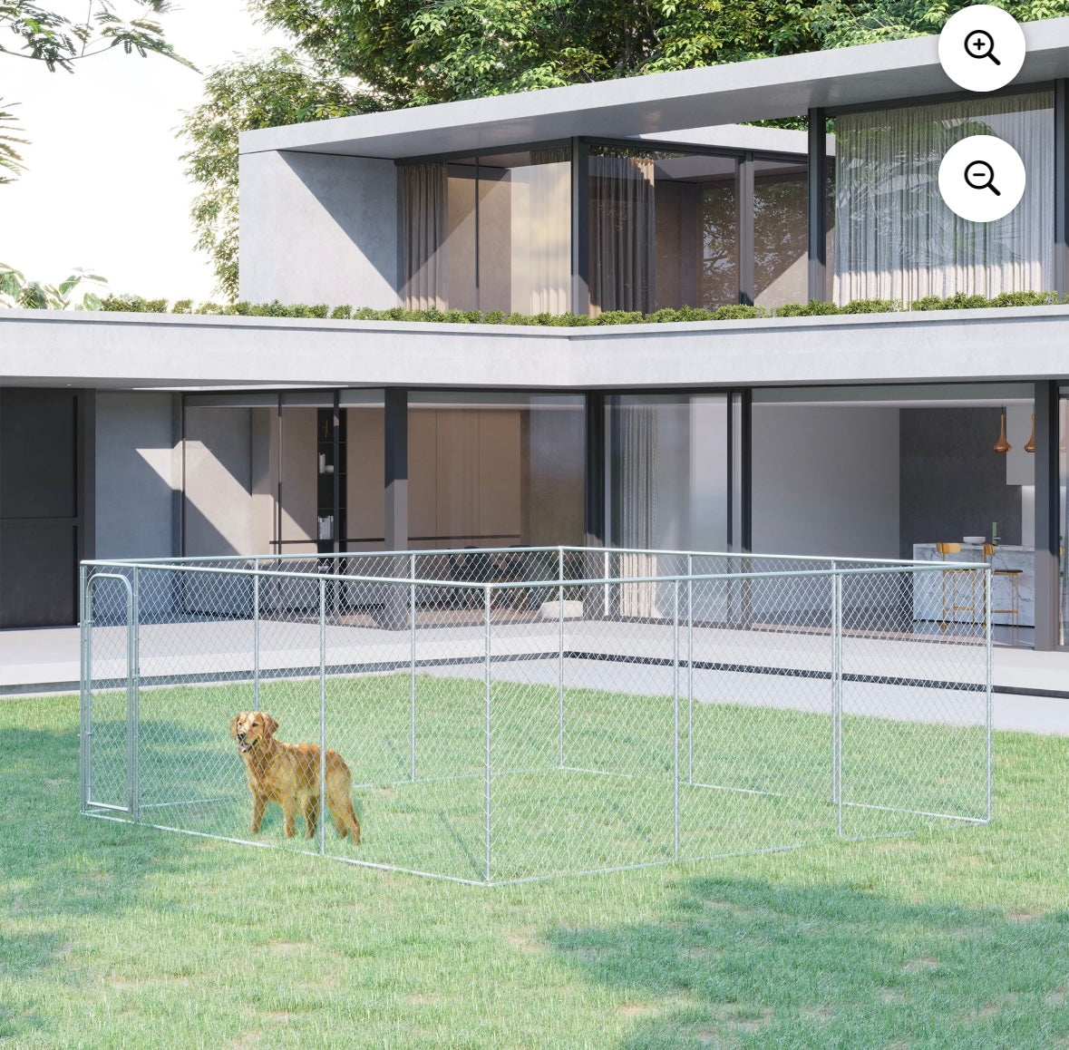 PawHut 15 × 15 ft Outdoor Dog Kennel — Heavy-Duty Chain Link Fence with Lockable Door (Galvanized Steel)