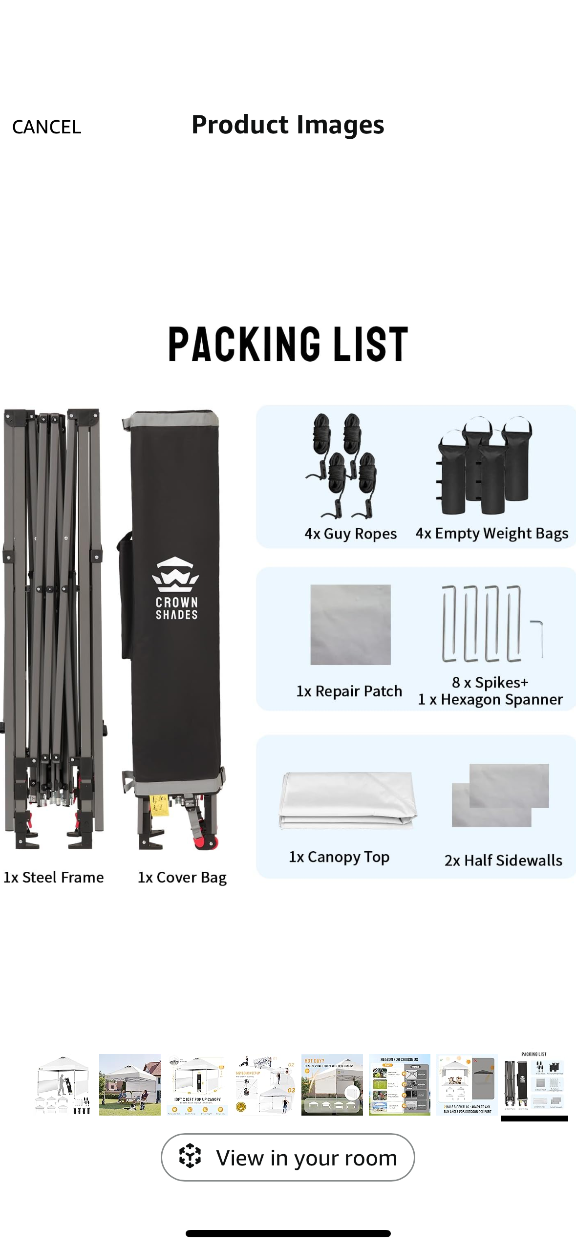 NEW – CROWN SHADES 10’ x 10’ White Pop-Up Canopy Tent with Sidewalls & Carry Bag