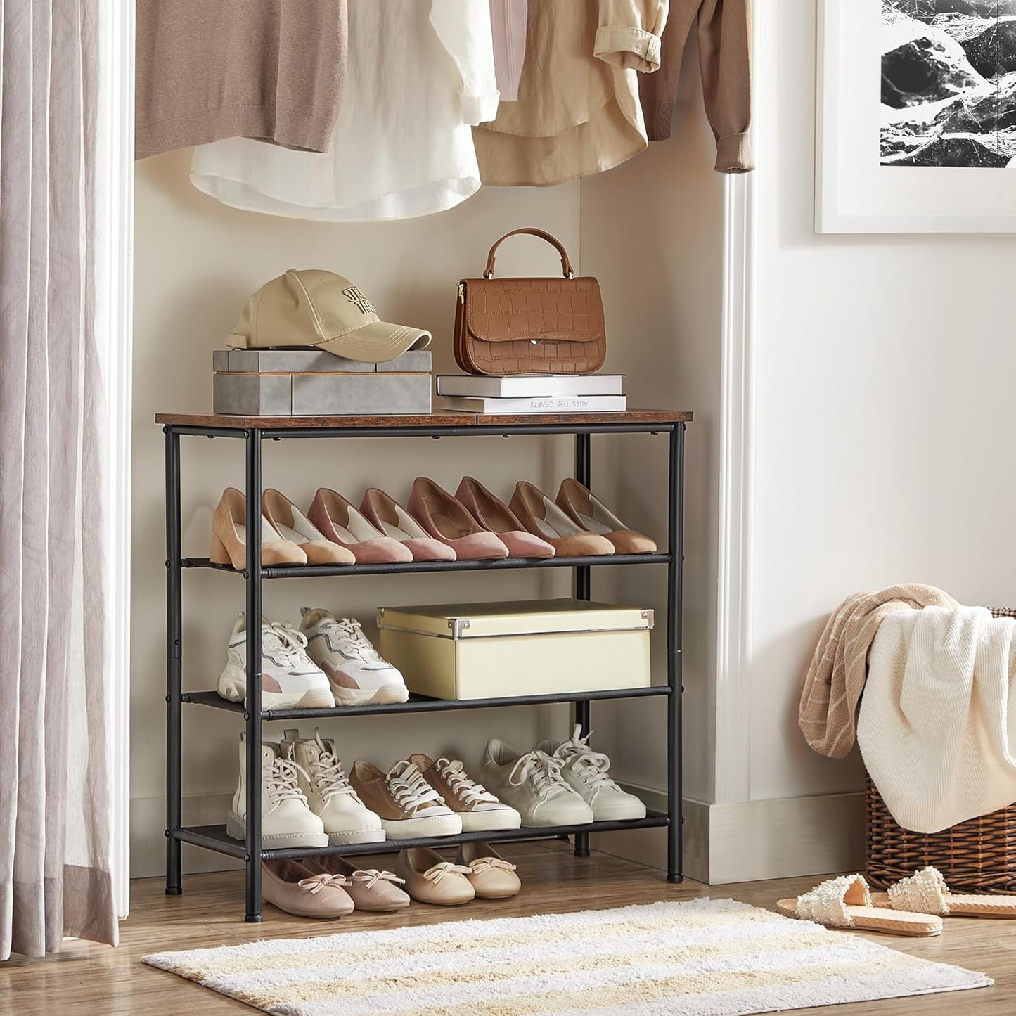 Industrial 4-Tier Shoe Rack – Rustic Storage Organizer