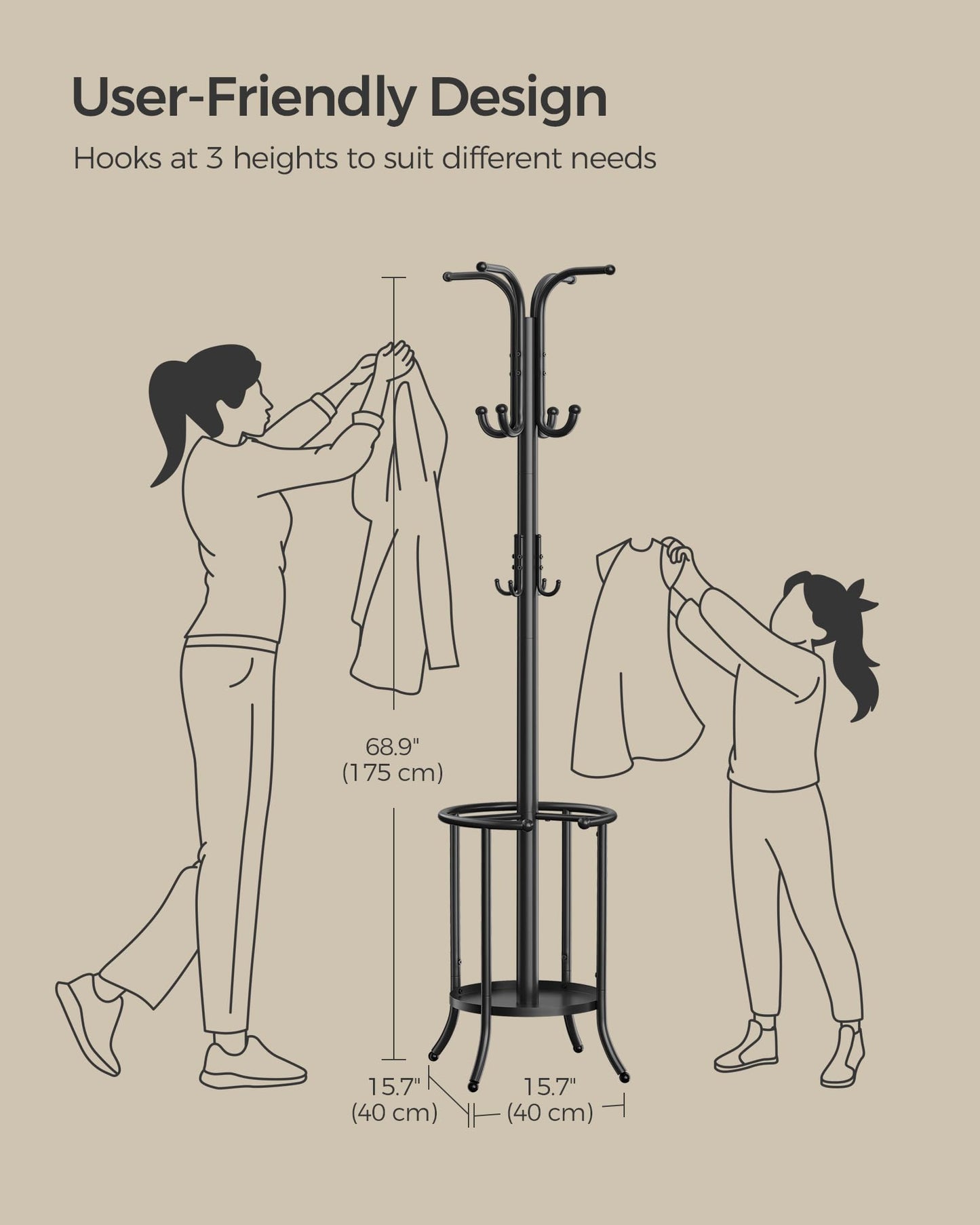 SONGMICS Metal Coat Rack with Umbrella Stand