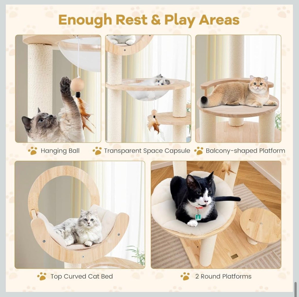Modern Wooden Cat Tree Tower with Space Capsule