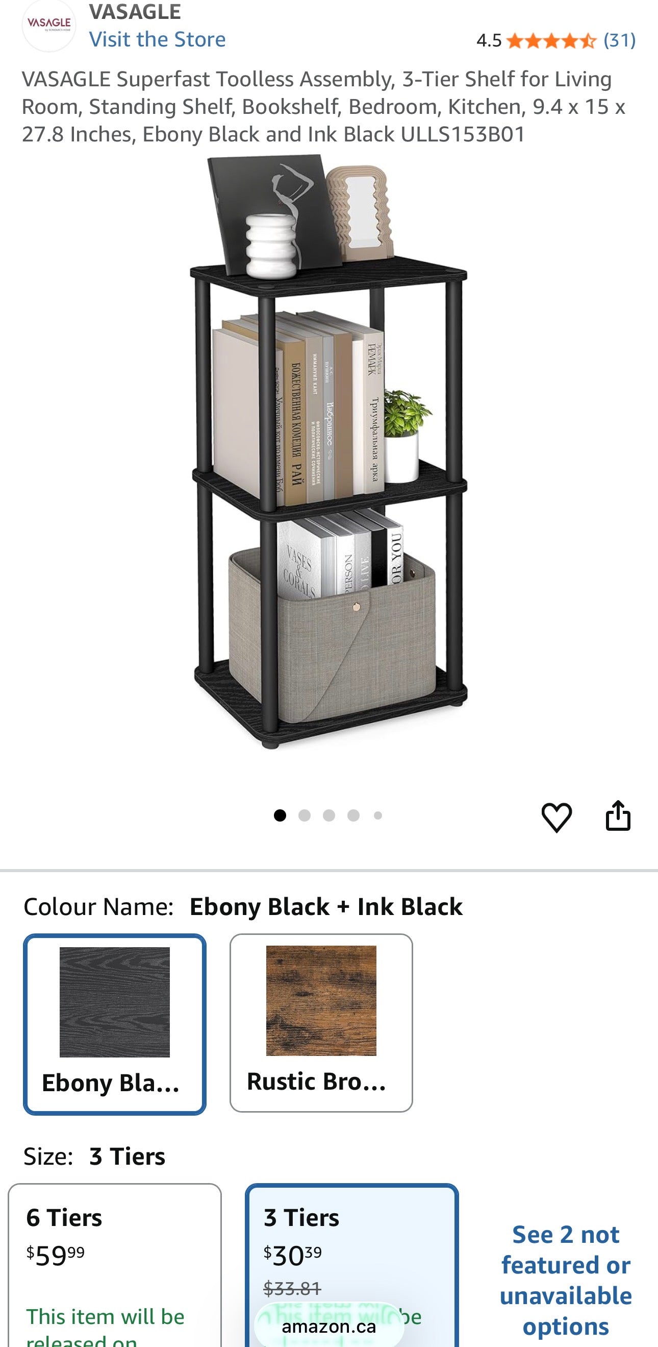 3-Tier Modern Storage Shelf – Ebony Black