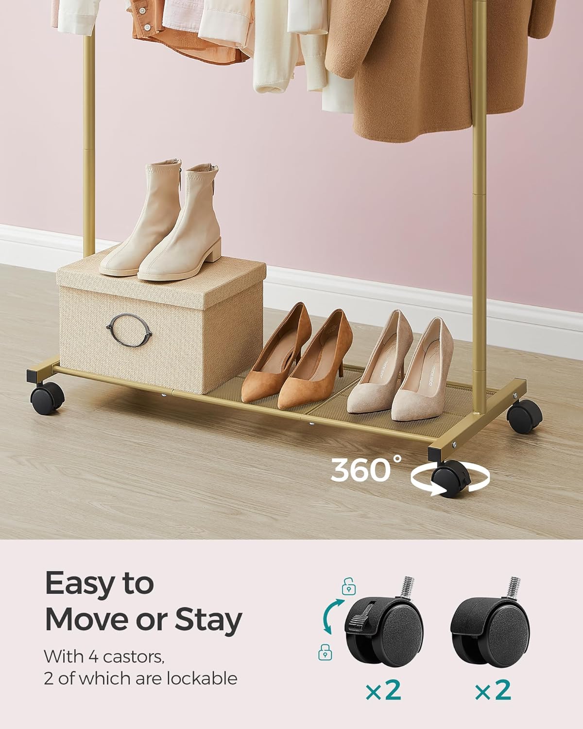 SONGMICS Rolling Garment Rack – Gold