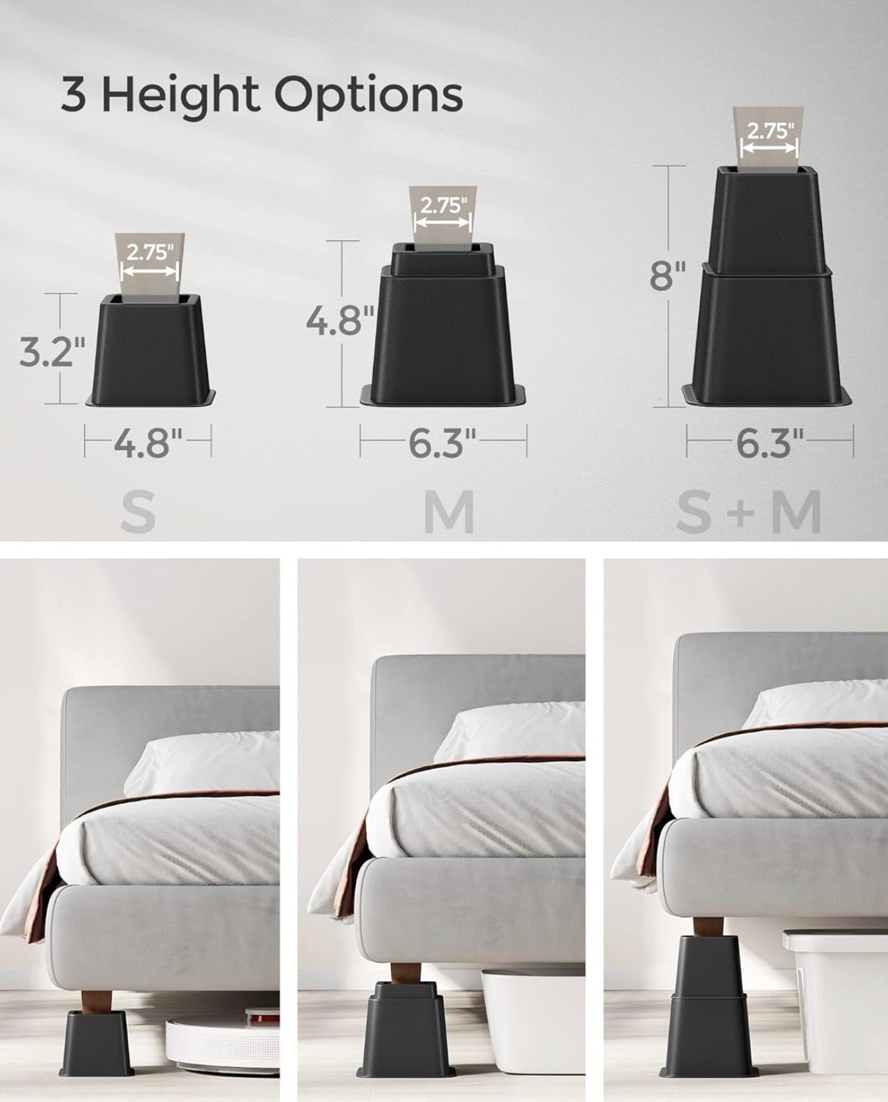 SONGMICS 4-Piece Heavy-Duty Bed & Furniture Riser Set