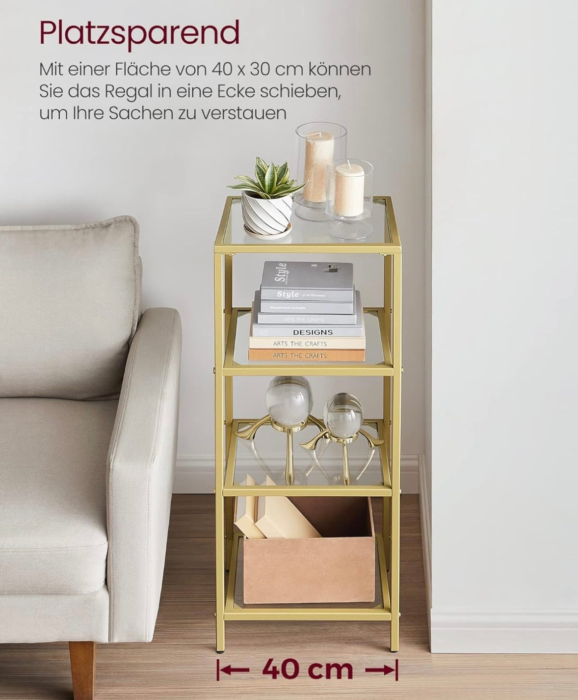 Modern Gold & Glass 4-Tier Display Shelf