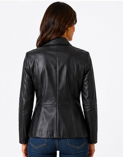 Women’s Fitted Black Leather Jacket – Sizes XS & 2XS