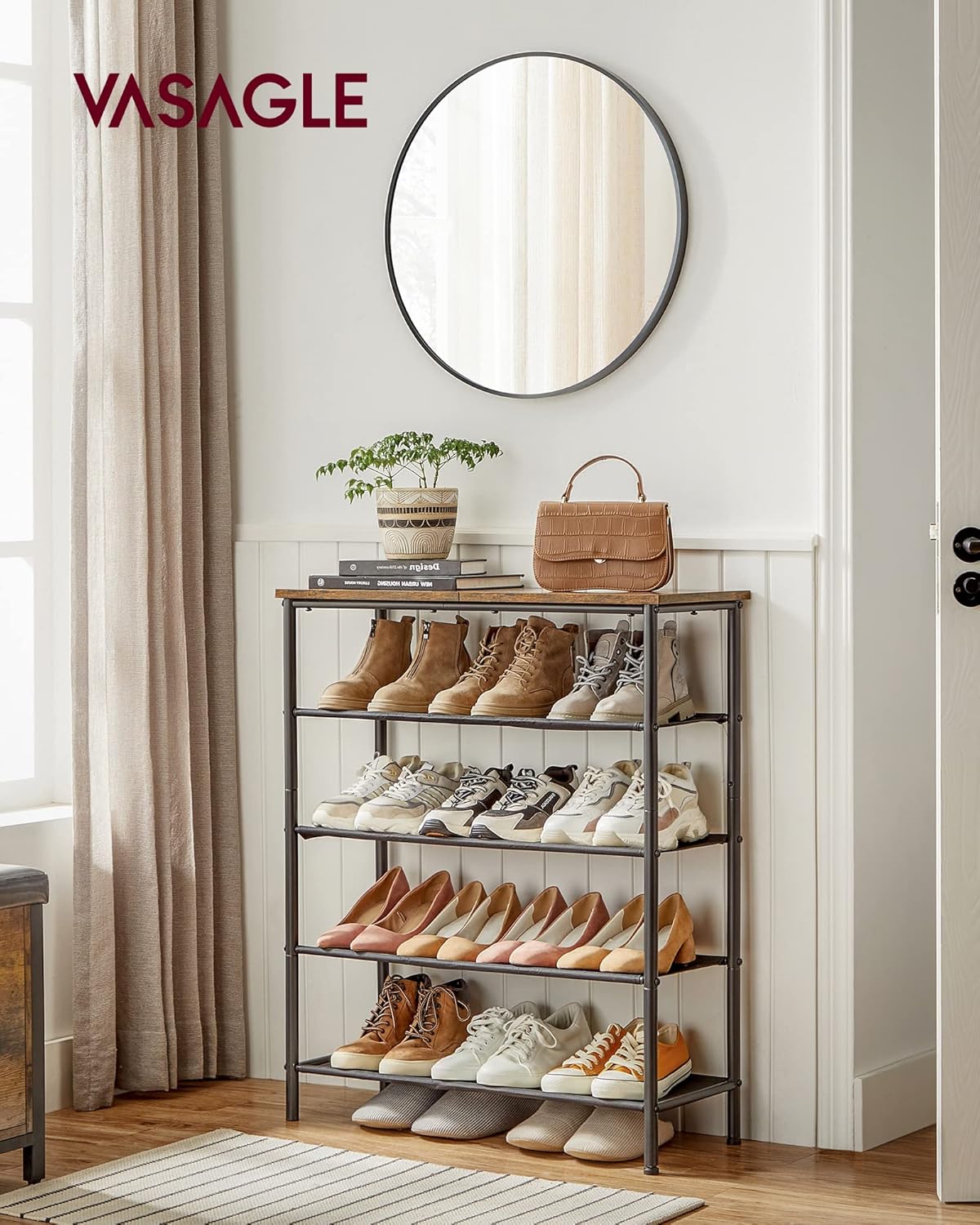 VASAGLE 4-Tier Shoe Rack with Top Panel
