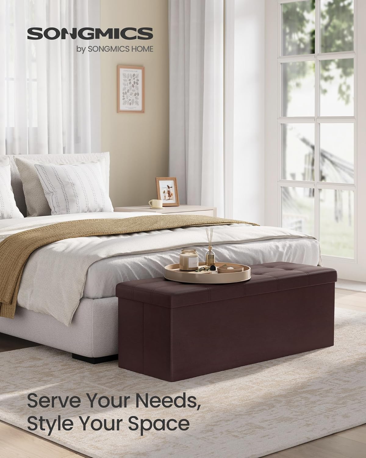 SONGMICS Folding Storage Ottoman Bench – Brown