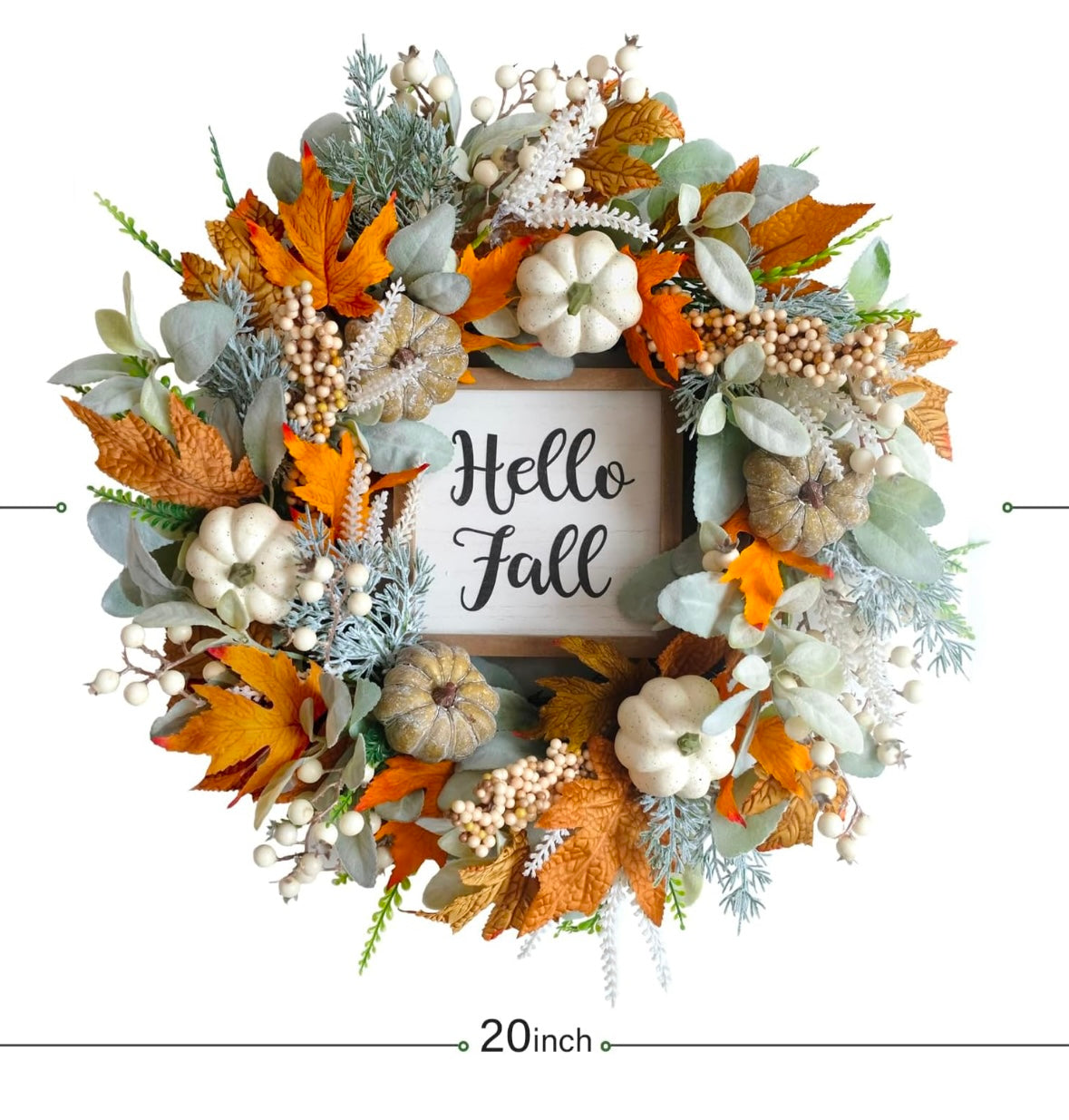 20” Fall Pumpkin Wreath – Thanksgiving & Autumn Front Door Décor