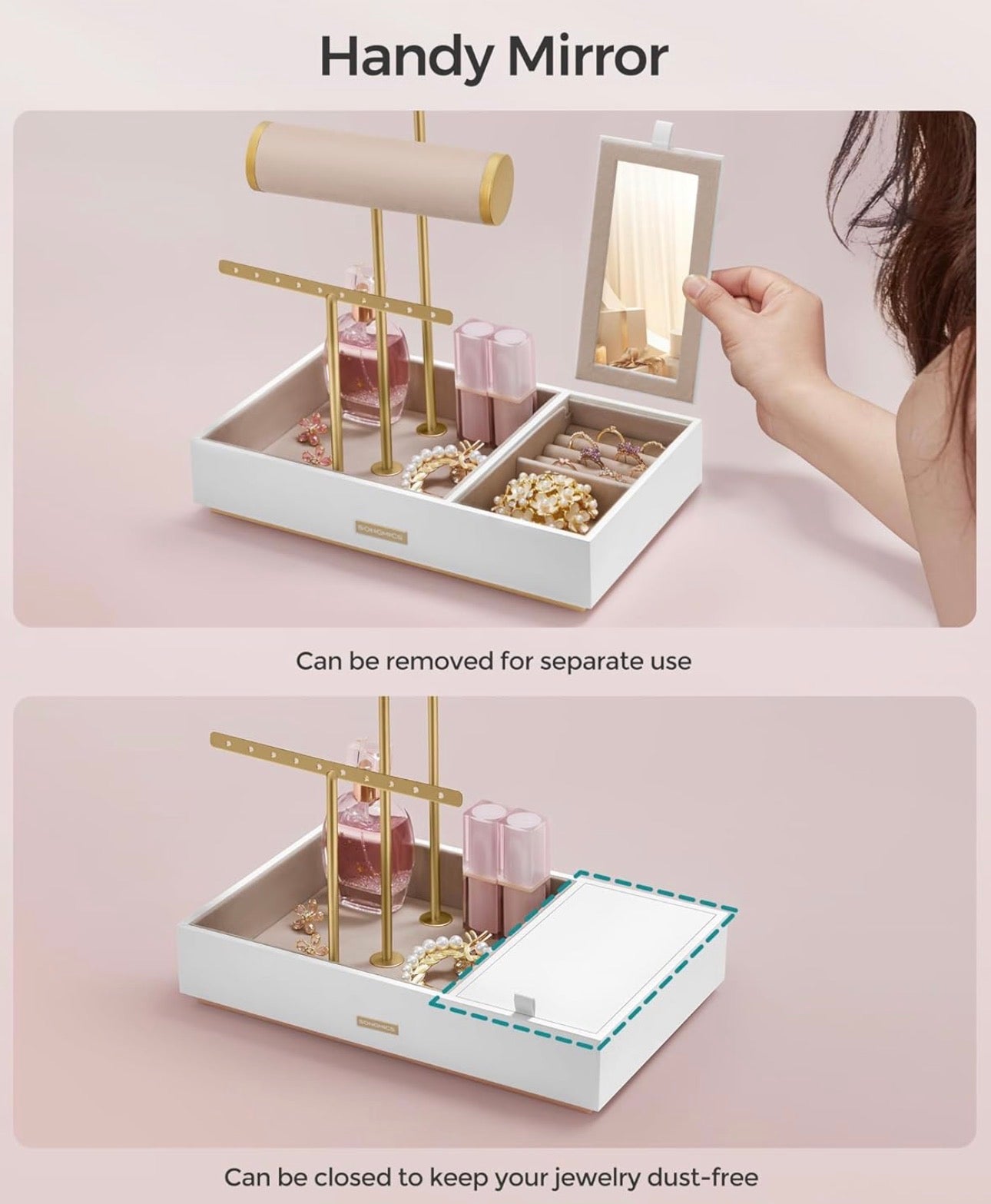SONGMICS Jewelry Display Stand with Mirror
