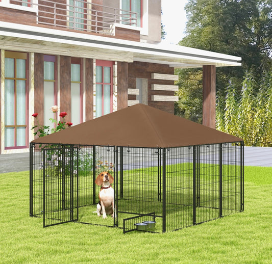 Outsunny Outdoor Dog Kennel with Roof & Feeding Door – Heavy-Duty Steel | Weather-Resistant | Spacious Design