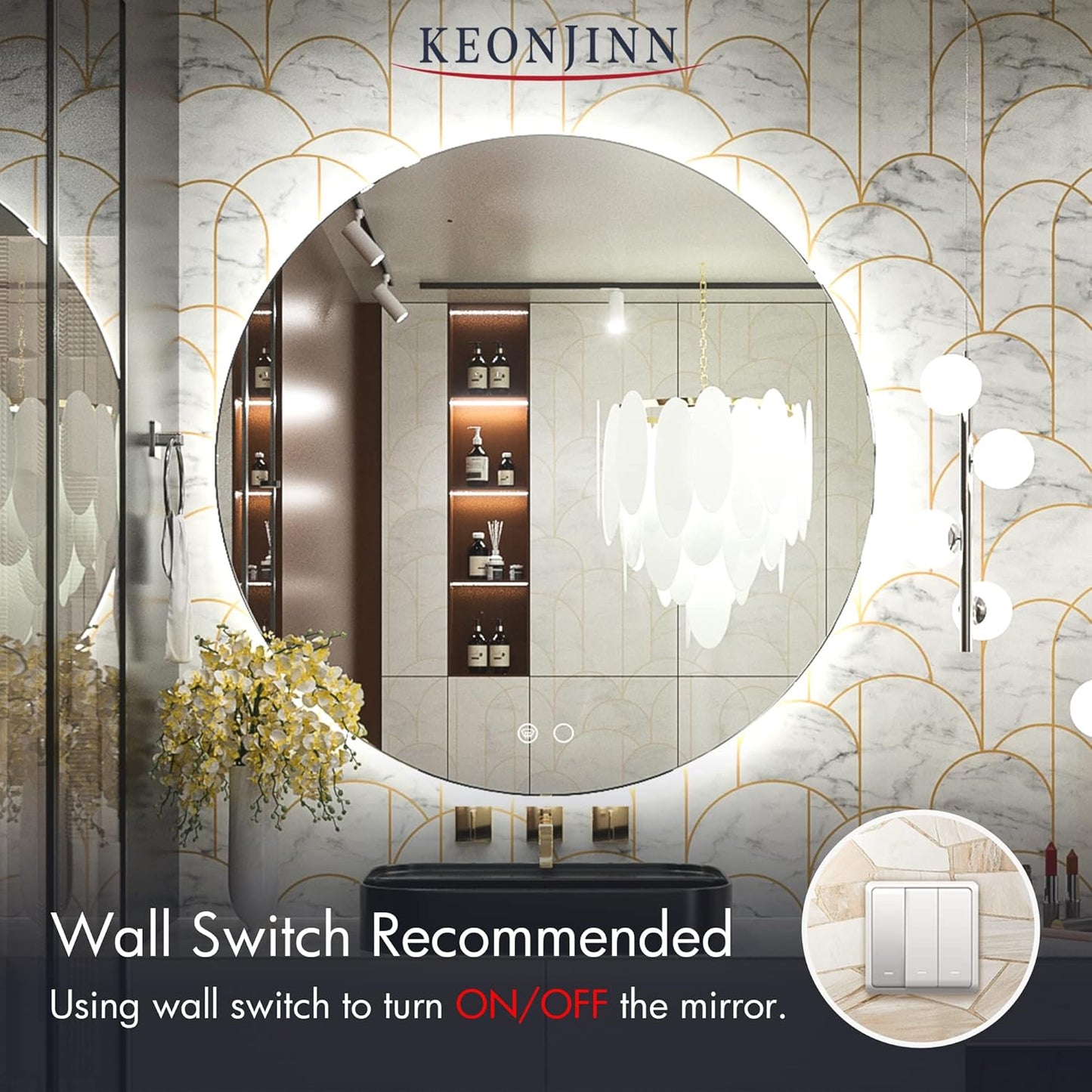 Keonjinn 32” Round LED Bathroom Mirror