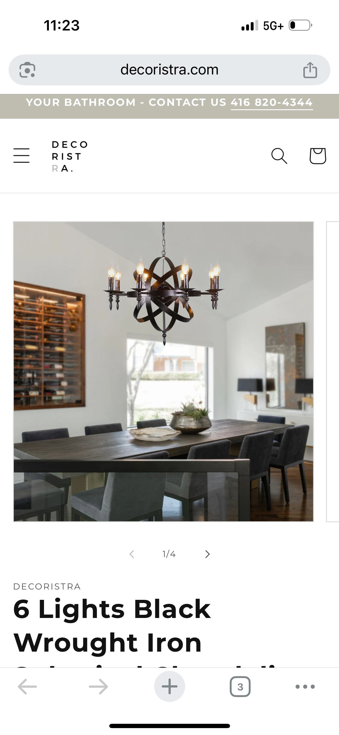 6-Light Black Wrought Iron Spherical Chandelier Pendant