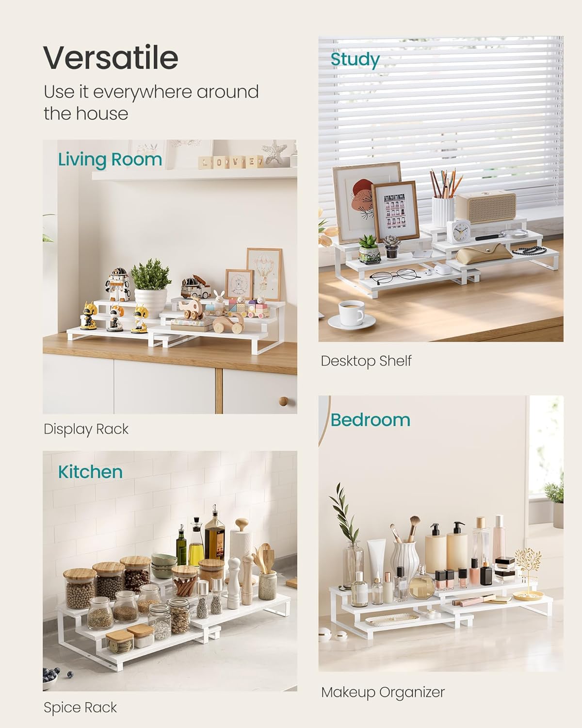 SONGMICS 3-Tier Spice Rack Organizer – Snow White + Cloud White
