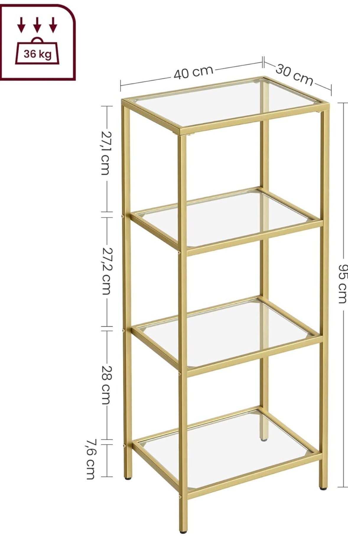 Modern Gold & Glass 4-Tier Display Shelf