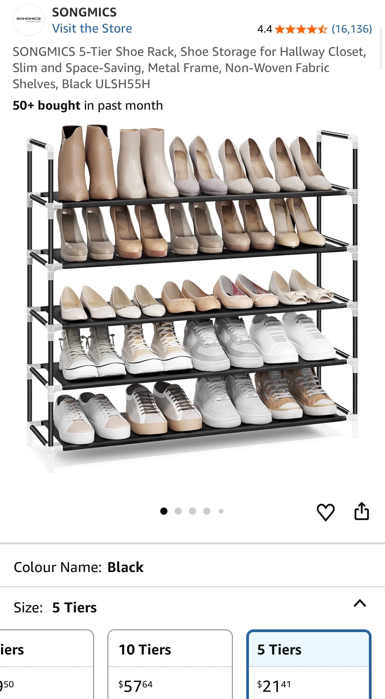 SONGMICS 5-Tier Shoe Rack Organizer