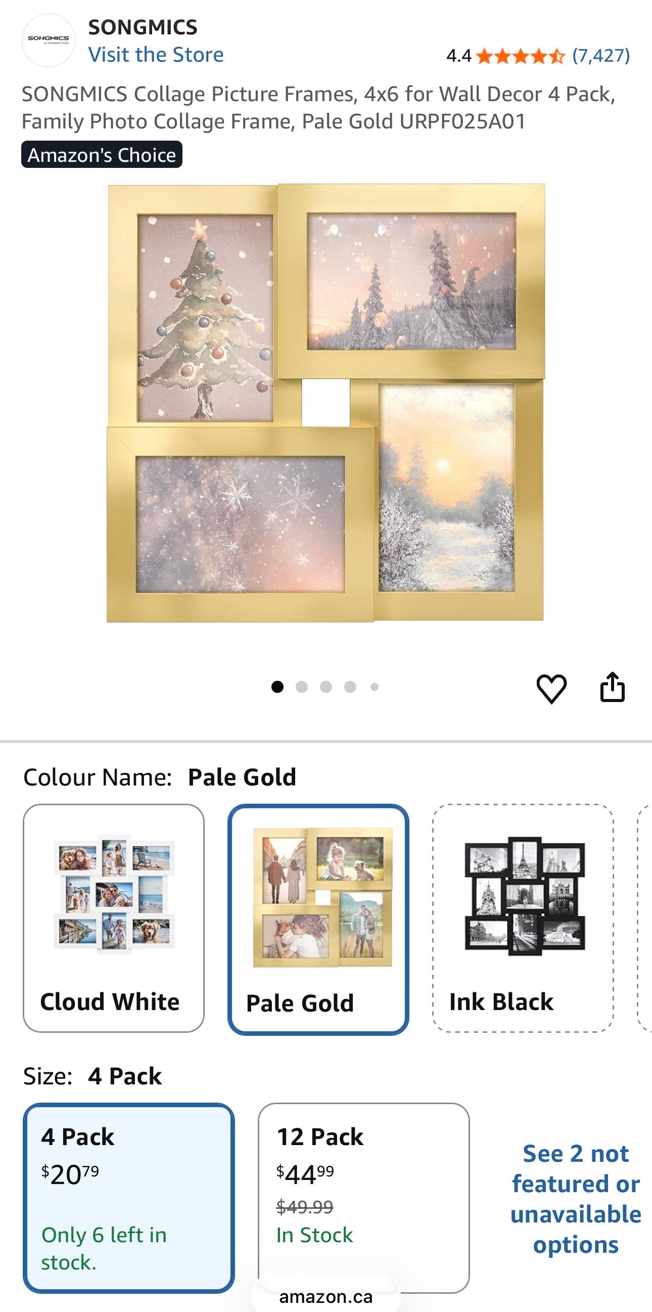 SONGMICS 4-Photo Collage Frame – Pale Gold (4 x 4x6”)
