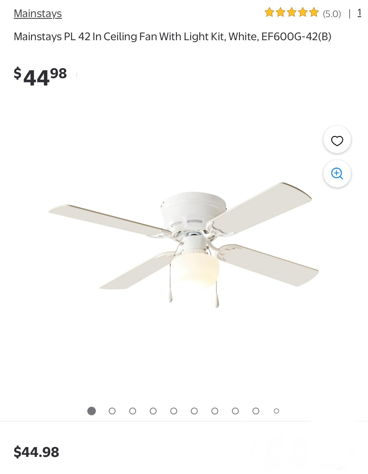 Mainstays 42” Hugger Indoor Ceiling Fan