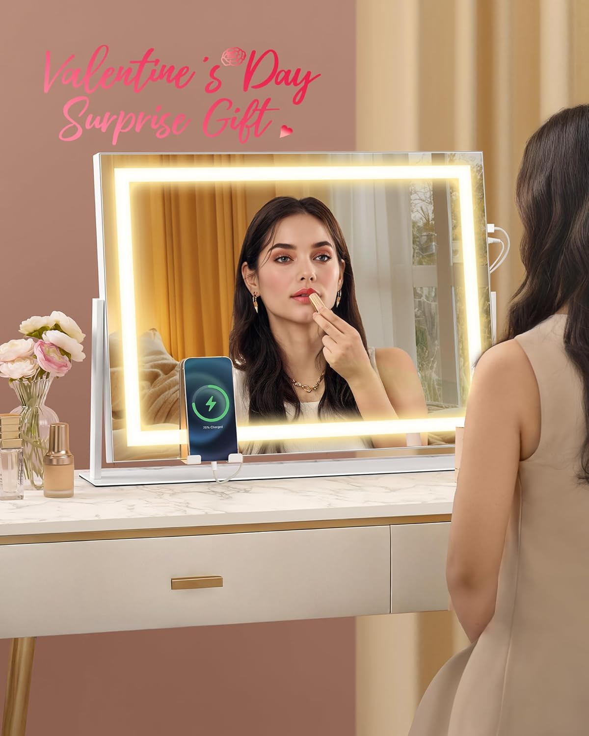 LED Strip Vanity Mirror with Charging Ports