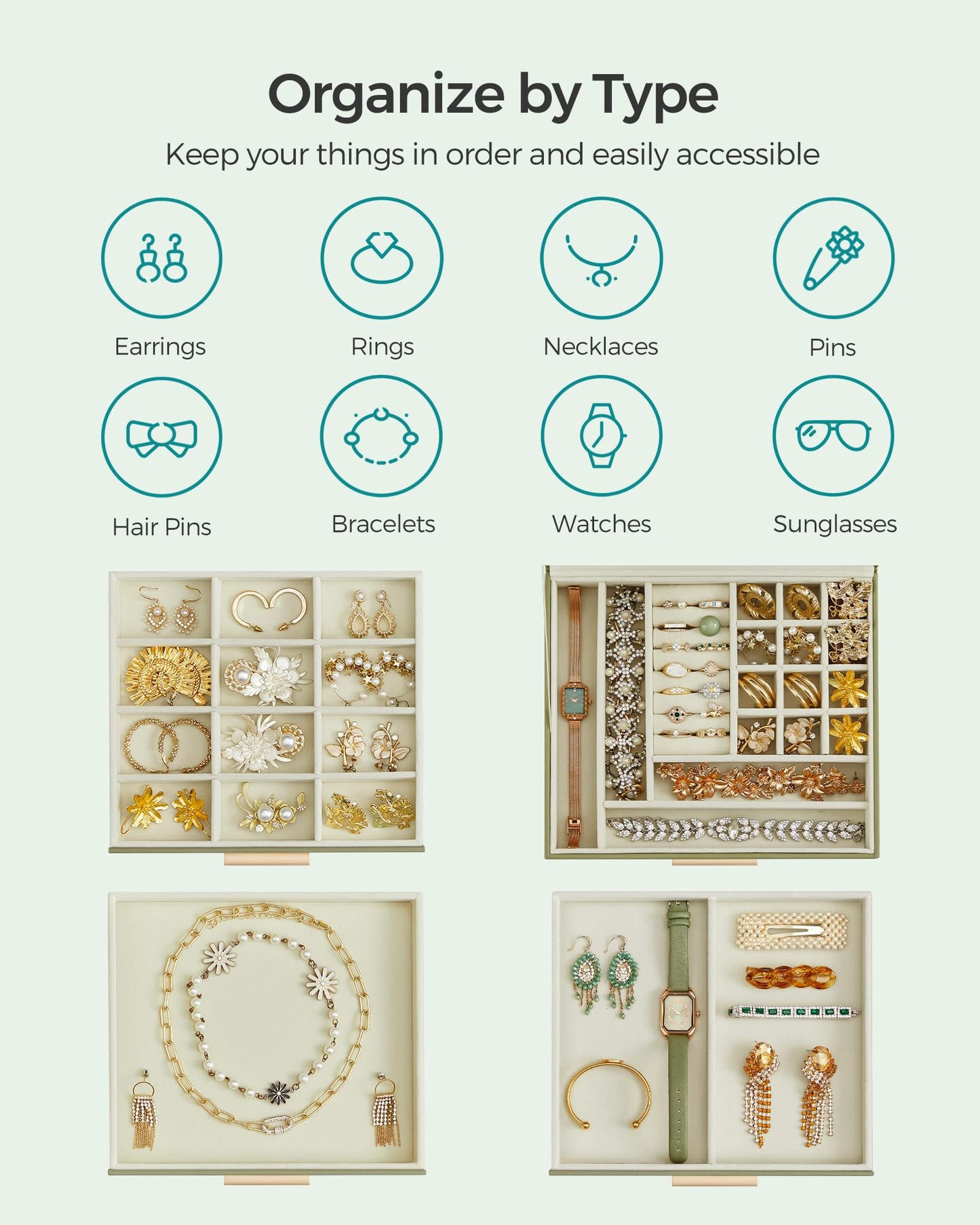 SONGMICS 4-Layer Jewelry Organizer with Glass Lid