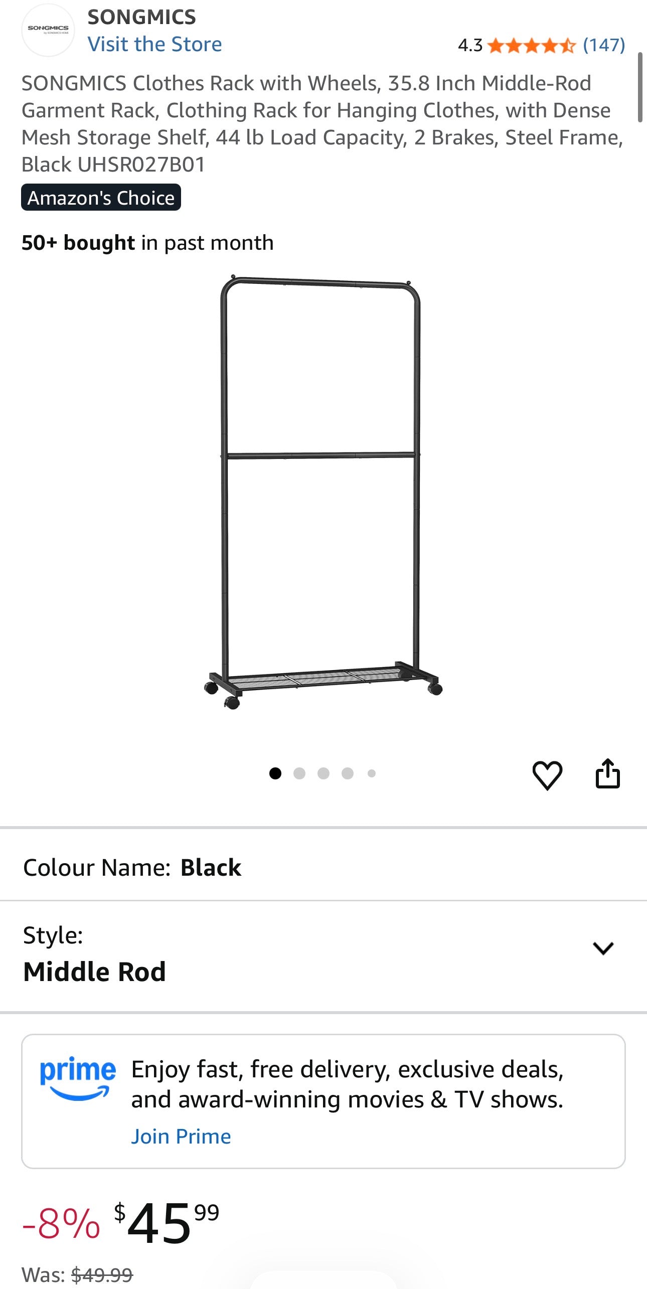 SONGMICS Adjustable Double Clothing Rack with Bottom Shelf