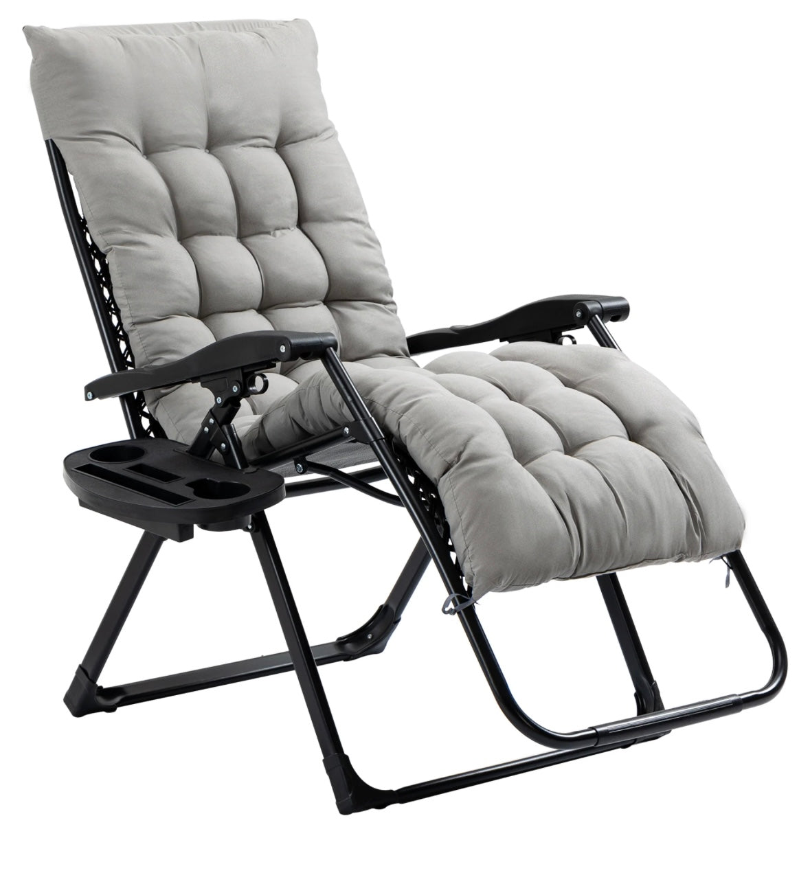 Outsunny Zero-Gravity Recliner Chair — Foldable Lounge with Cupholder Tray (White Frame + Grey Cushion)
