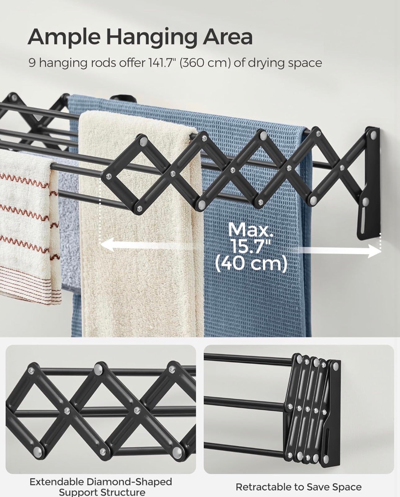 SONGMICS Wall-Mounted Folding Drying Rack