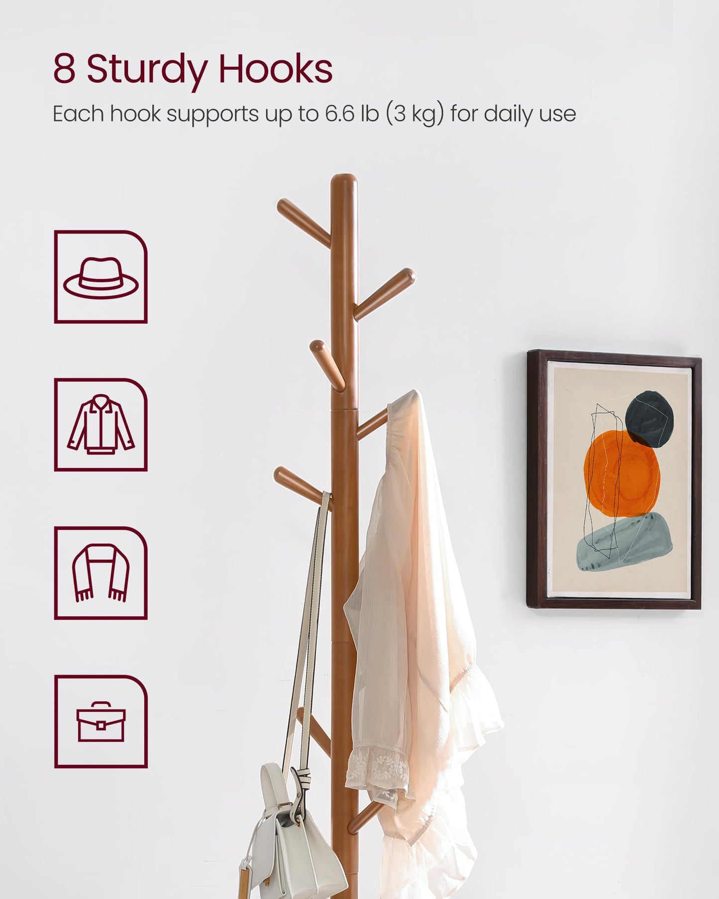 VASAGLE Solid Wood Coat Rack