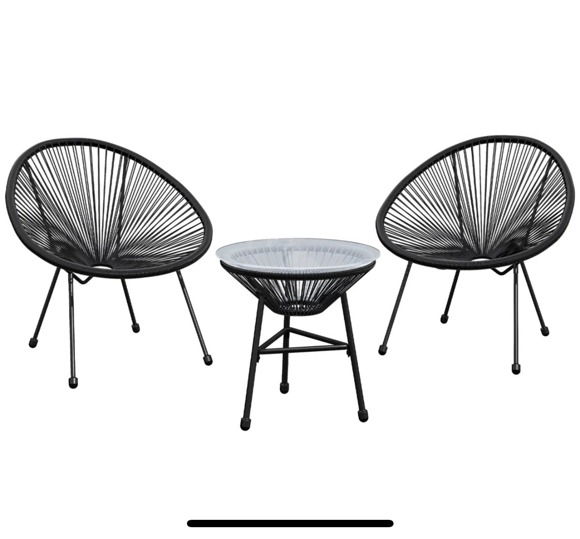 3-Piece Rattan Patio Bistro Set – Acapulco-Style Chairs with Glass Table (Black & Grey)