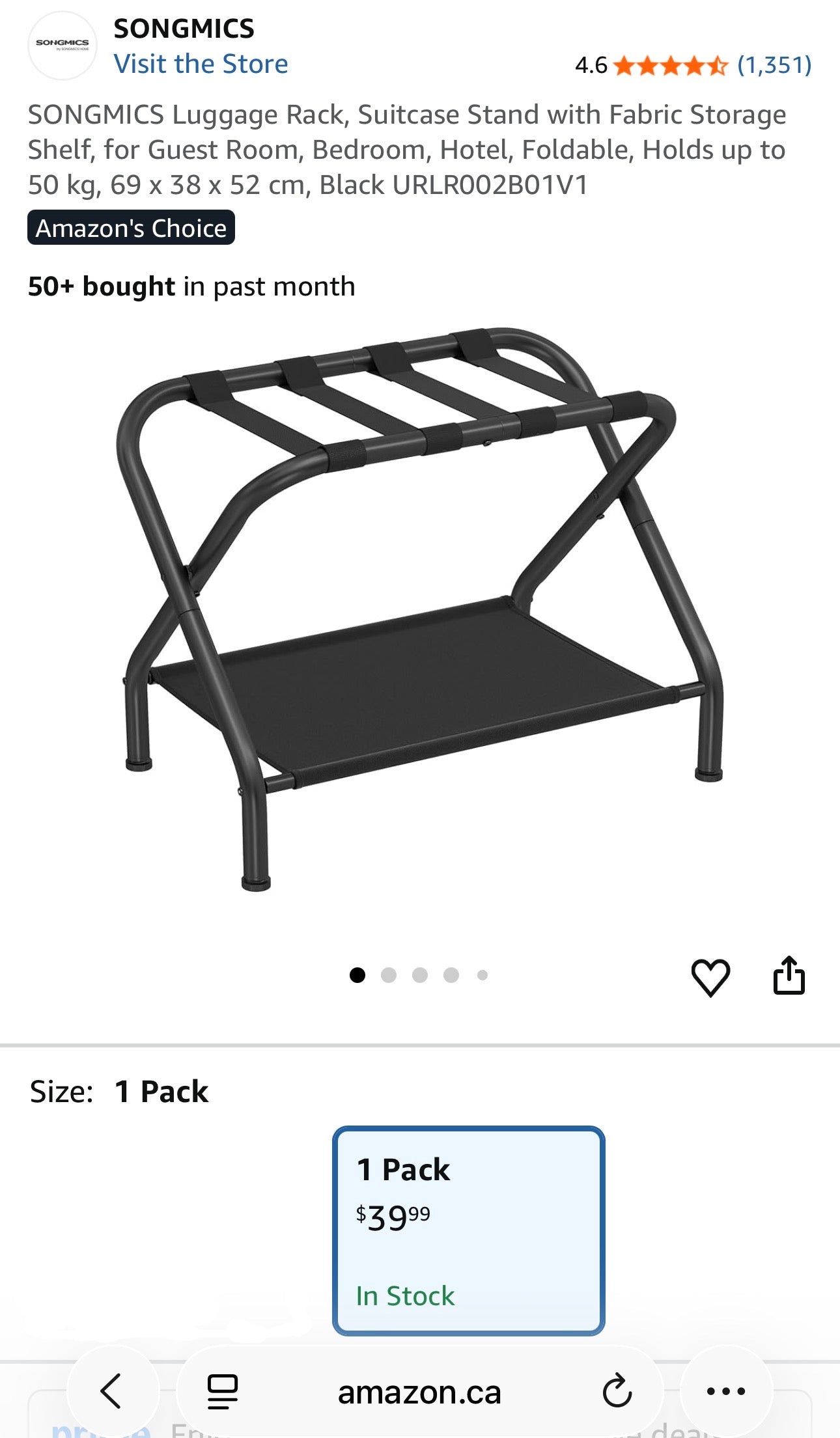 SONGMICS Foldable Luggage Rack with Shelf