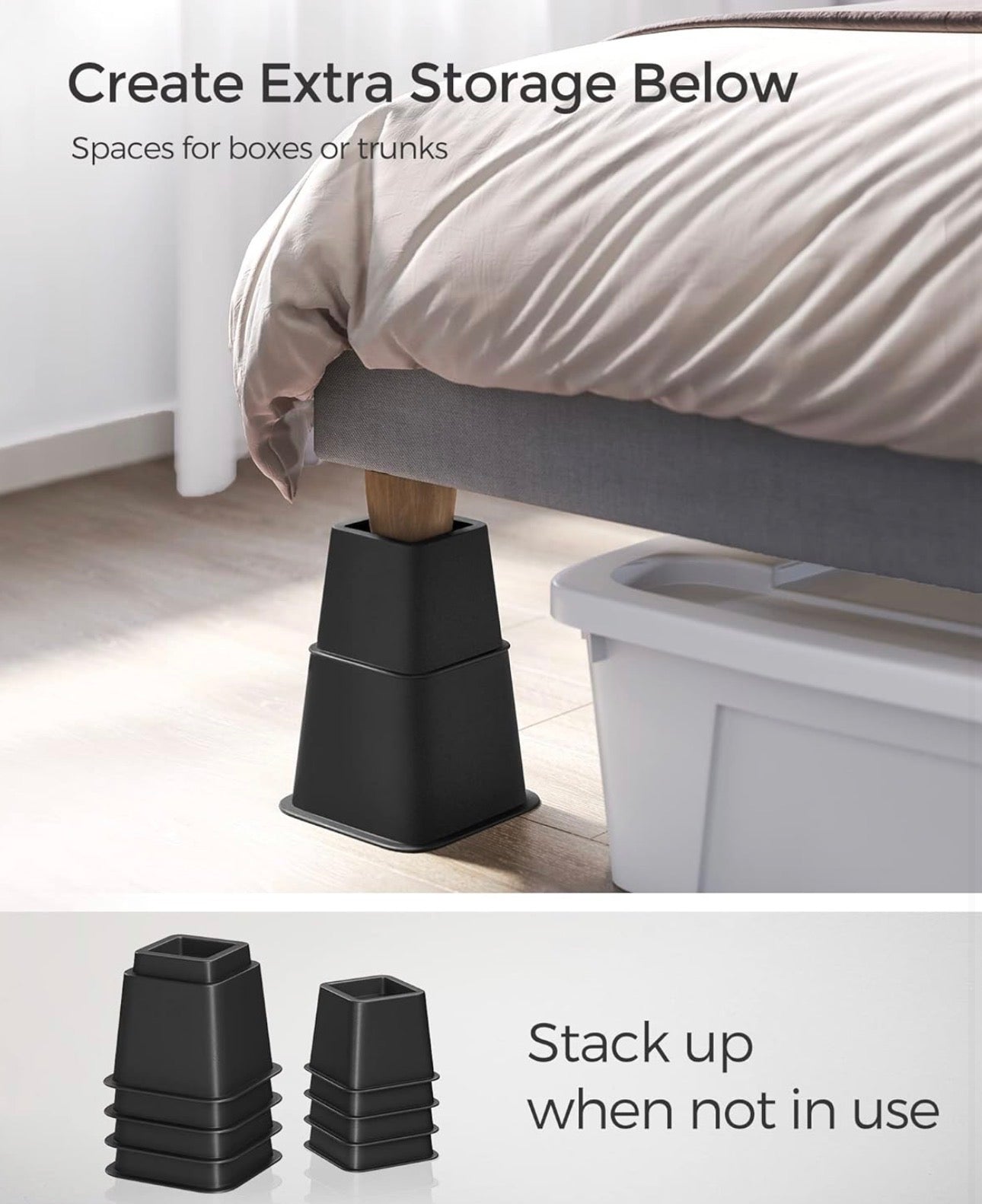 SONGMICS 4-Piece Heavy-Duty Bed & Furniture Riser Set