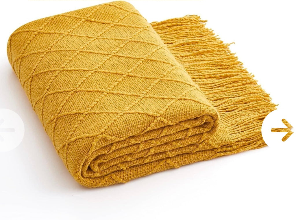 NEW – Counfeisly Grey Acrylic Knit Throw Blanket with Tassels – 50” x 60”