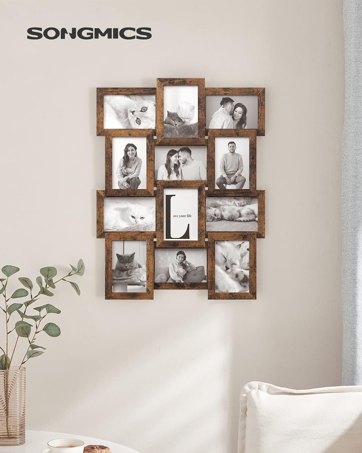SONGMICS 12-Opening Collage Photo Frame – Rustic Brown
