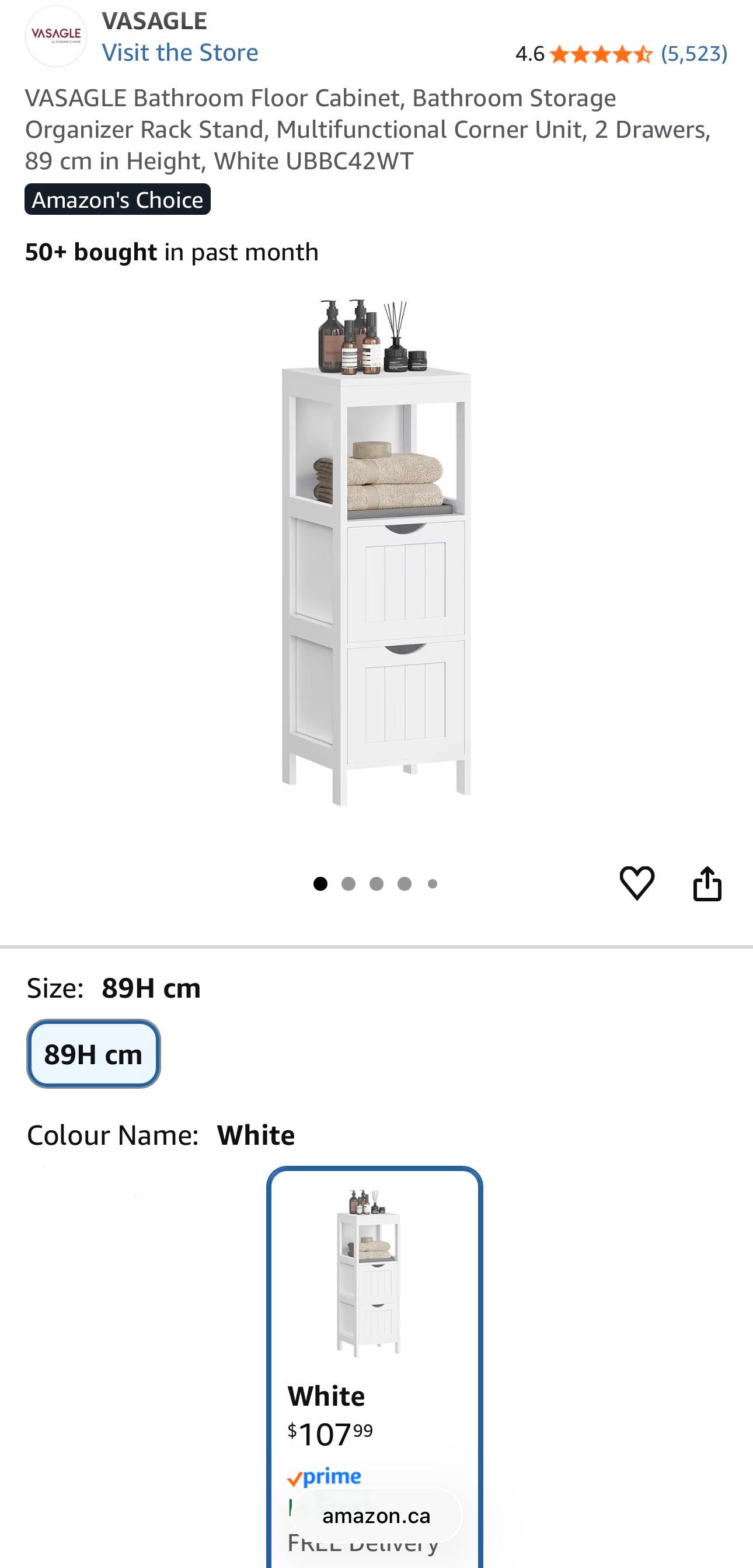 VASAGLE Slim Freestanding Bathroom Storage Cabinet