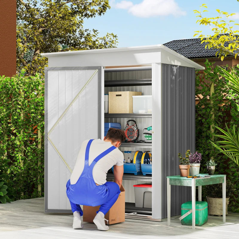 Outsunny Outdoor Storage Shed – Steel Lean-To Shed with Adjustable Shelf