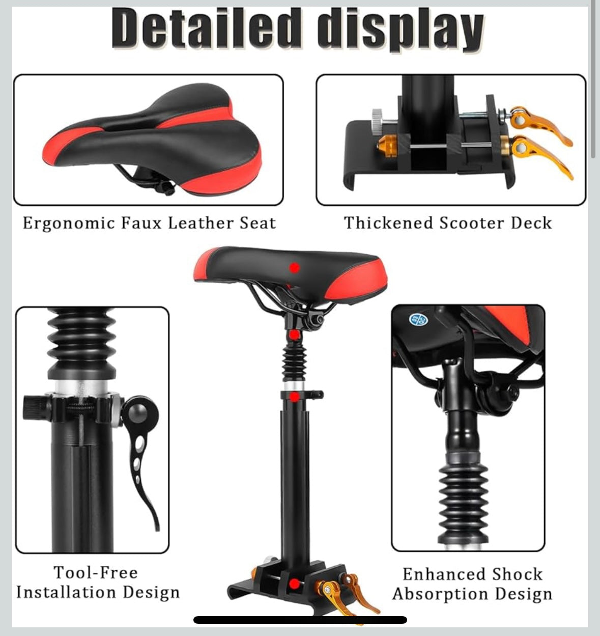 NAWESRVA Adjustable Electric Scooter Seat — Universal Foldable Design (Red/Black)