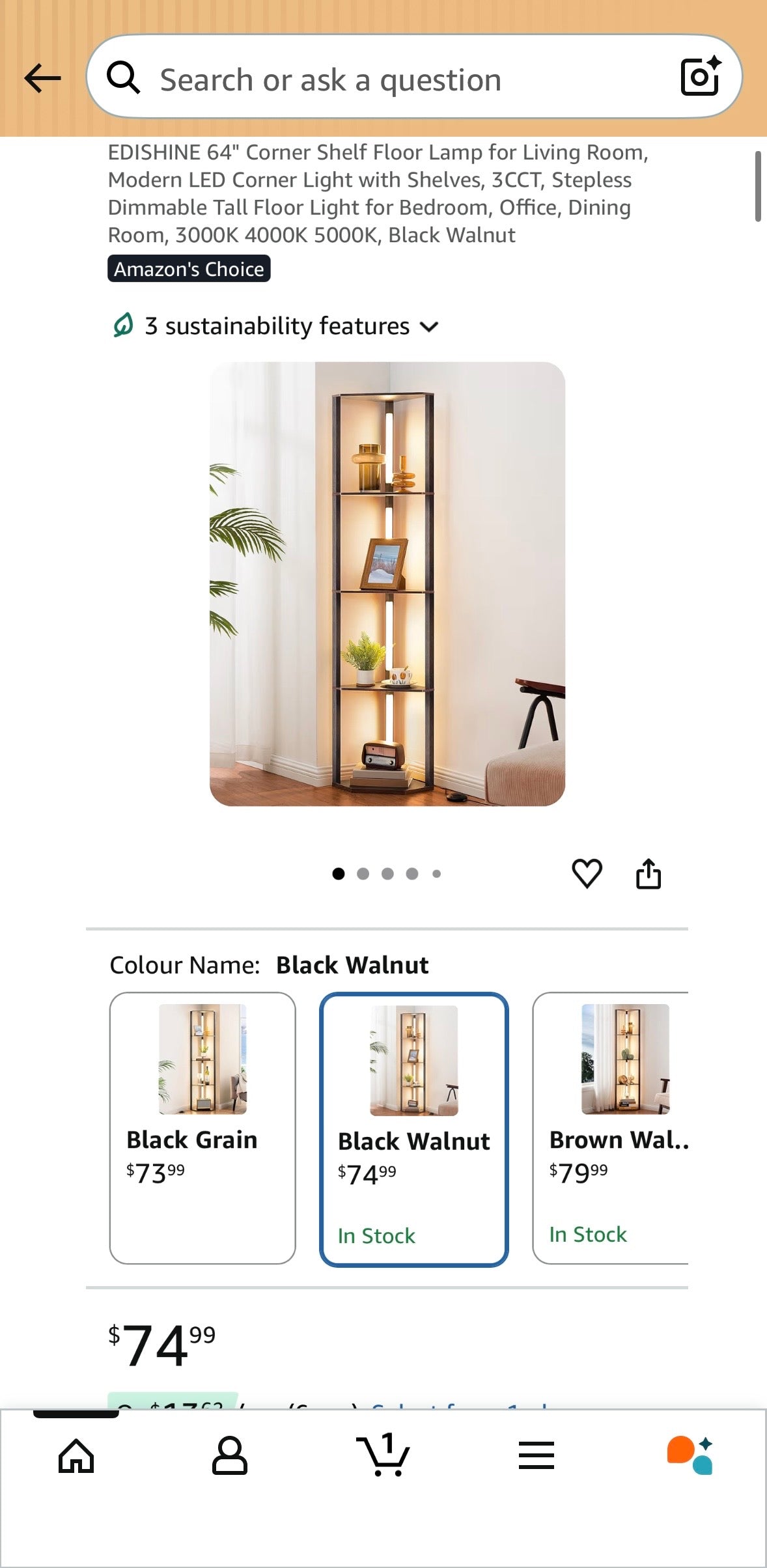 Modern LED Corner Floor Lamp with 4-Tier Shelves
