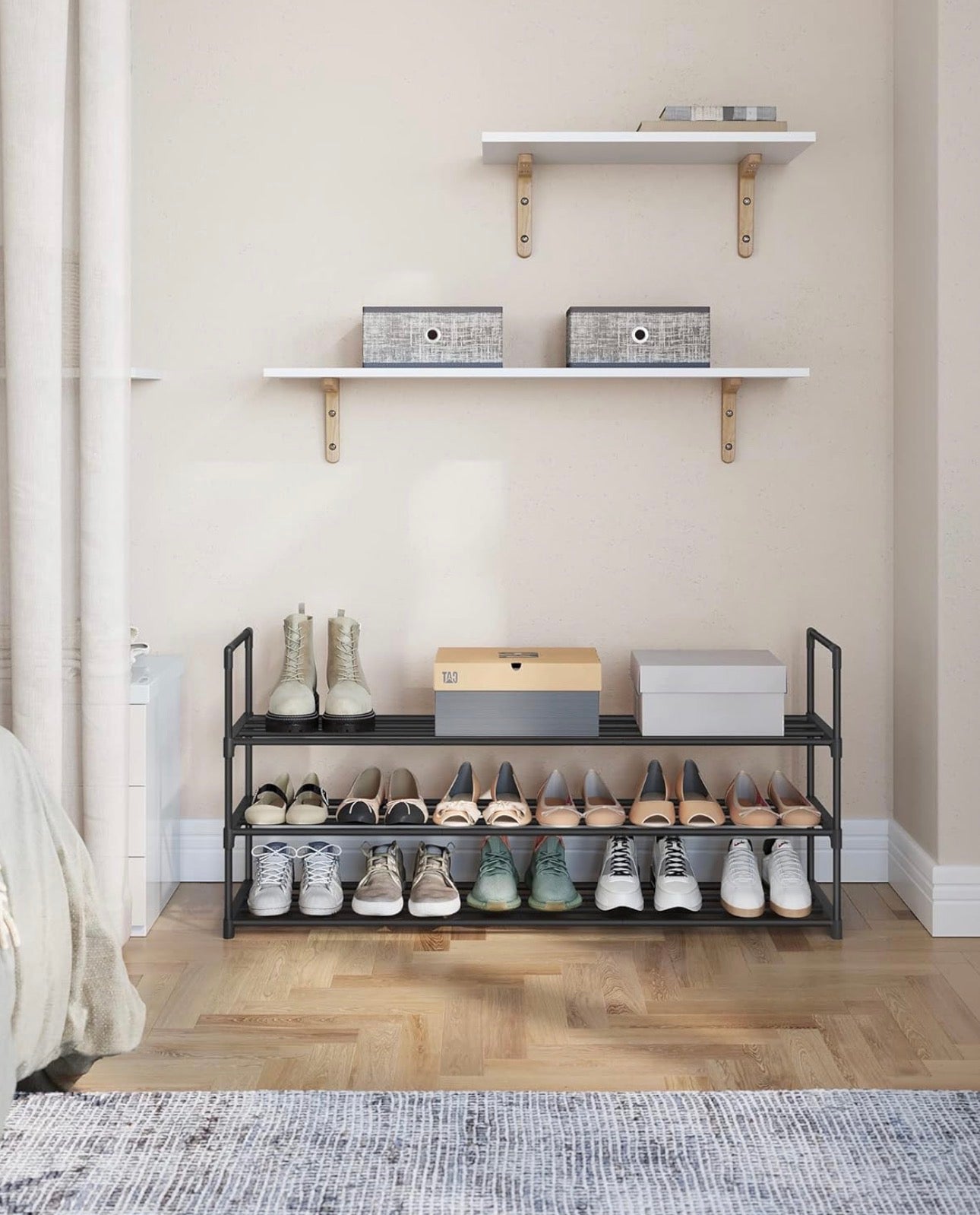 SONGMICS 3-Tier Expandable Metal Shoe Rack