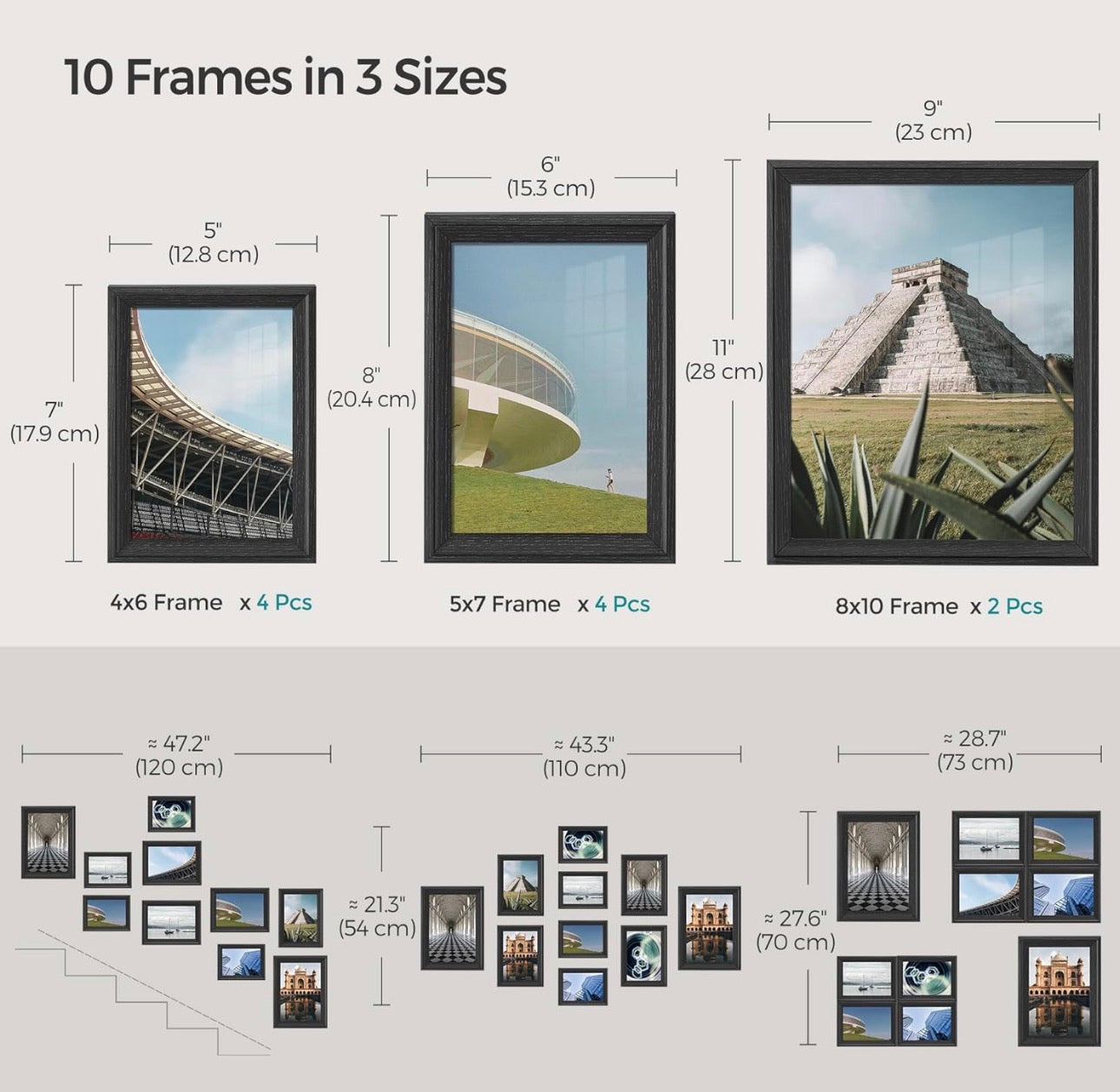 SONGMICS 10-Piece Ash Black Wall & Tabletop Frame Set