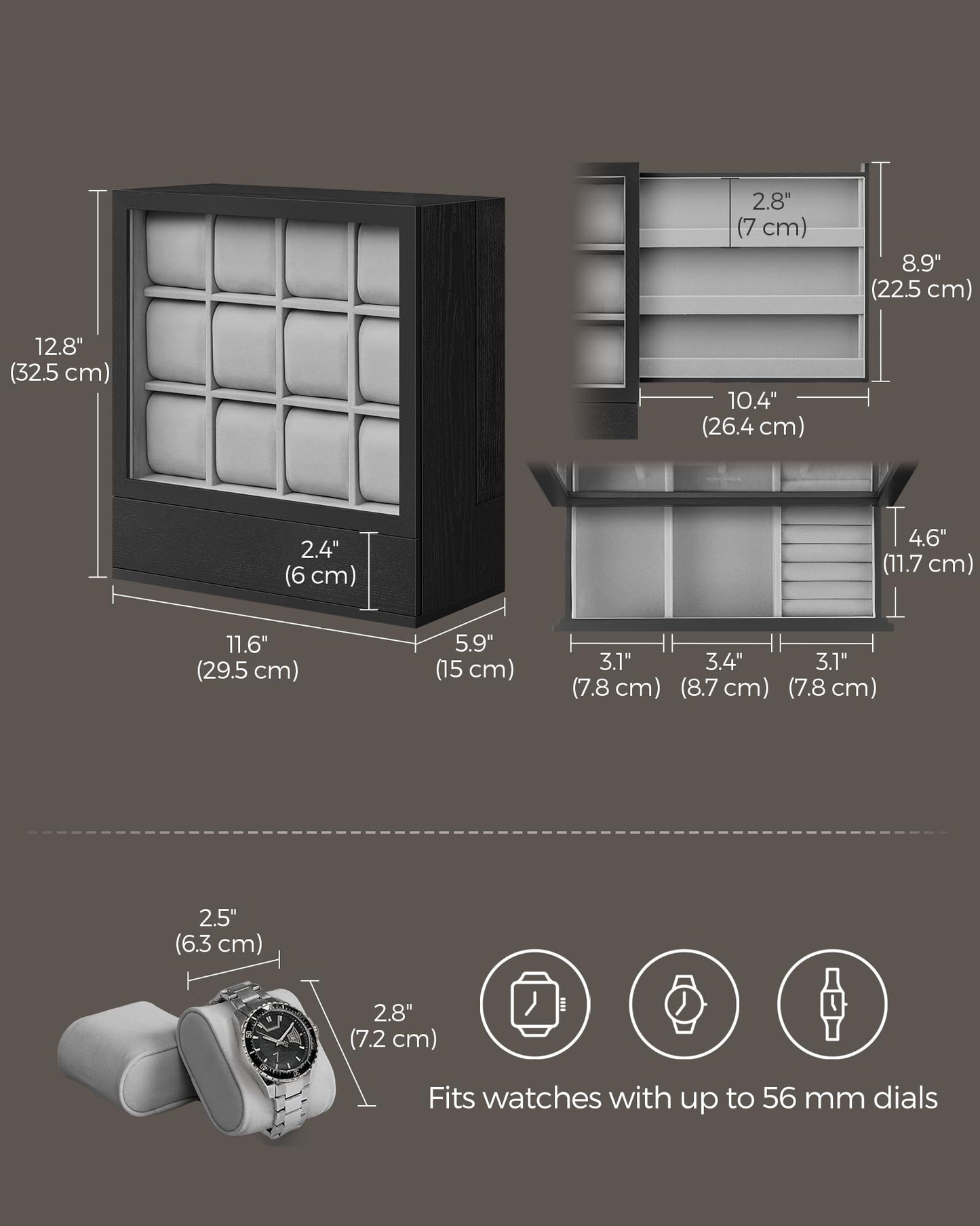 SONGMICS Vertical Watch Box with Drawers