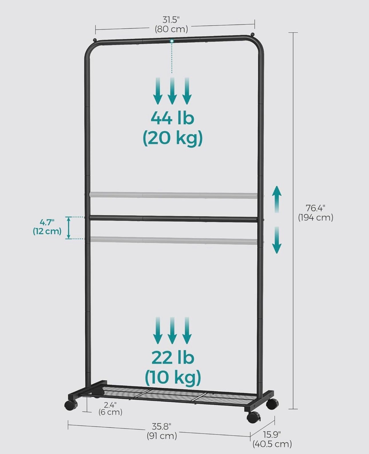 SONGMICS Adjustable Double Clothing Rack with Bottom Shelf