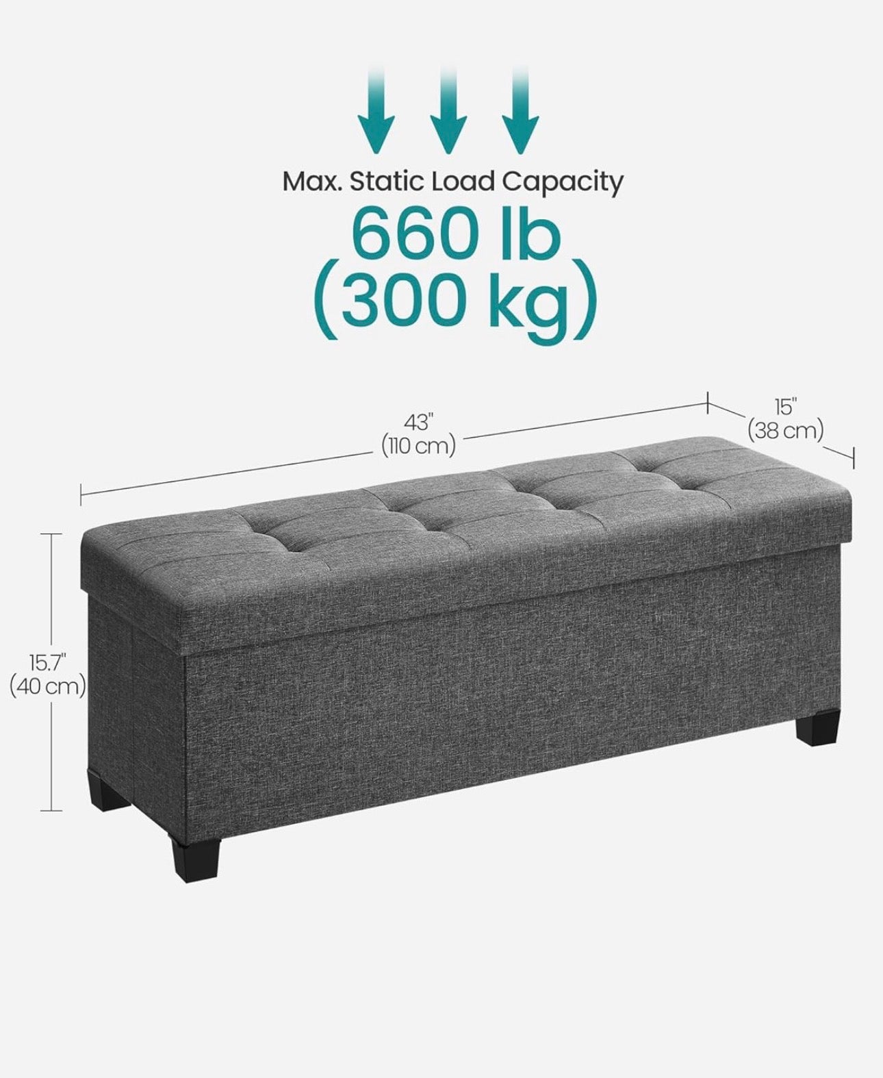 SONGMICS 43” Tufted Linen-Look Storage Ottoman Bench
