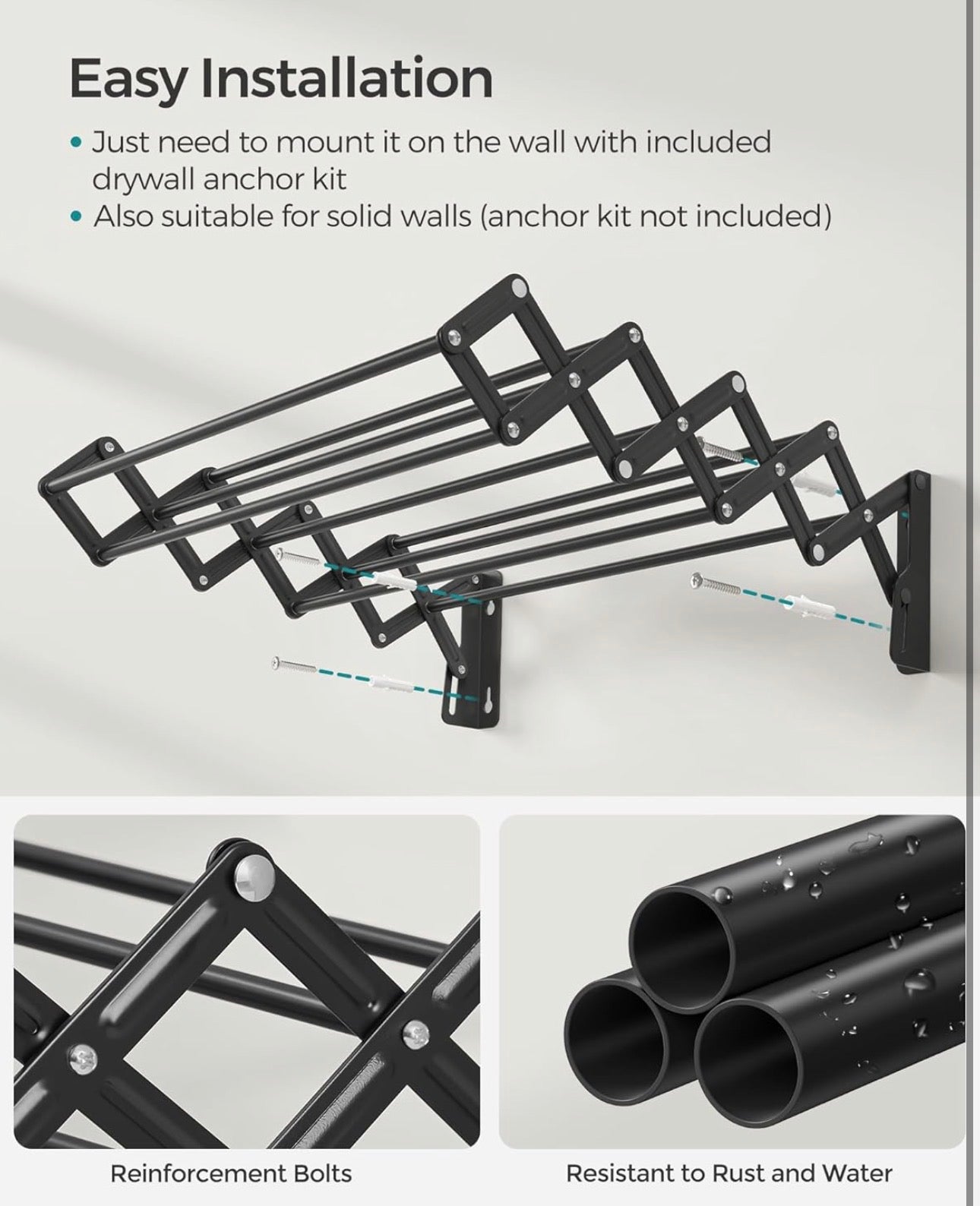 SONGMICS Wall-Mounted Folding Drying Rack