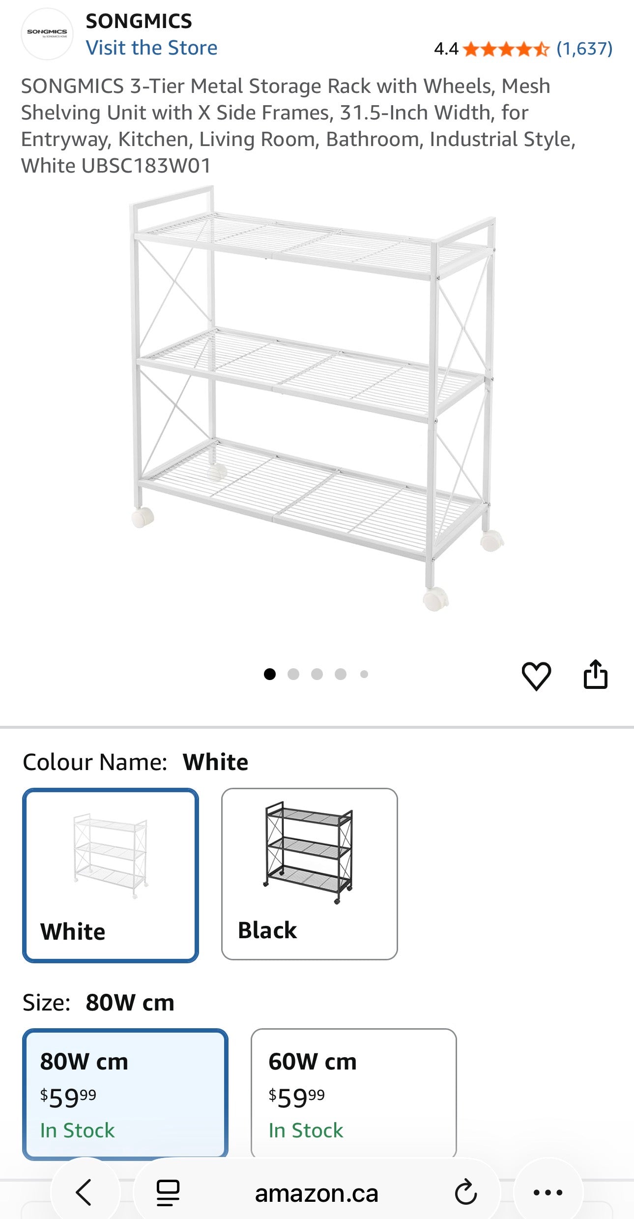3-Tier All-Metal Rolling Storage Rack