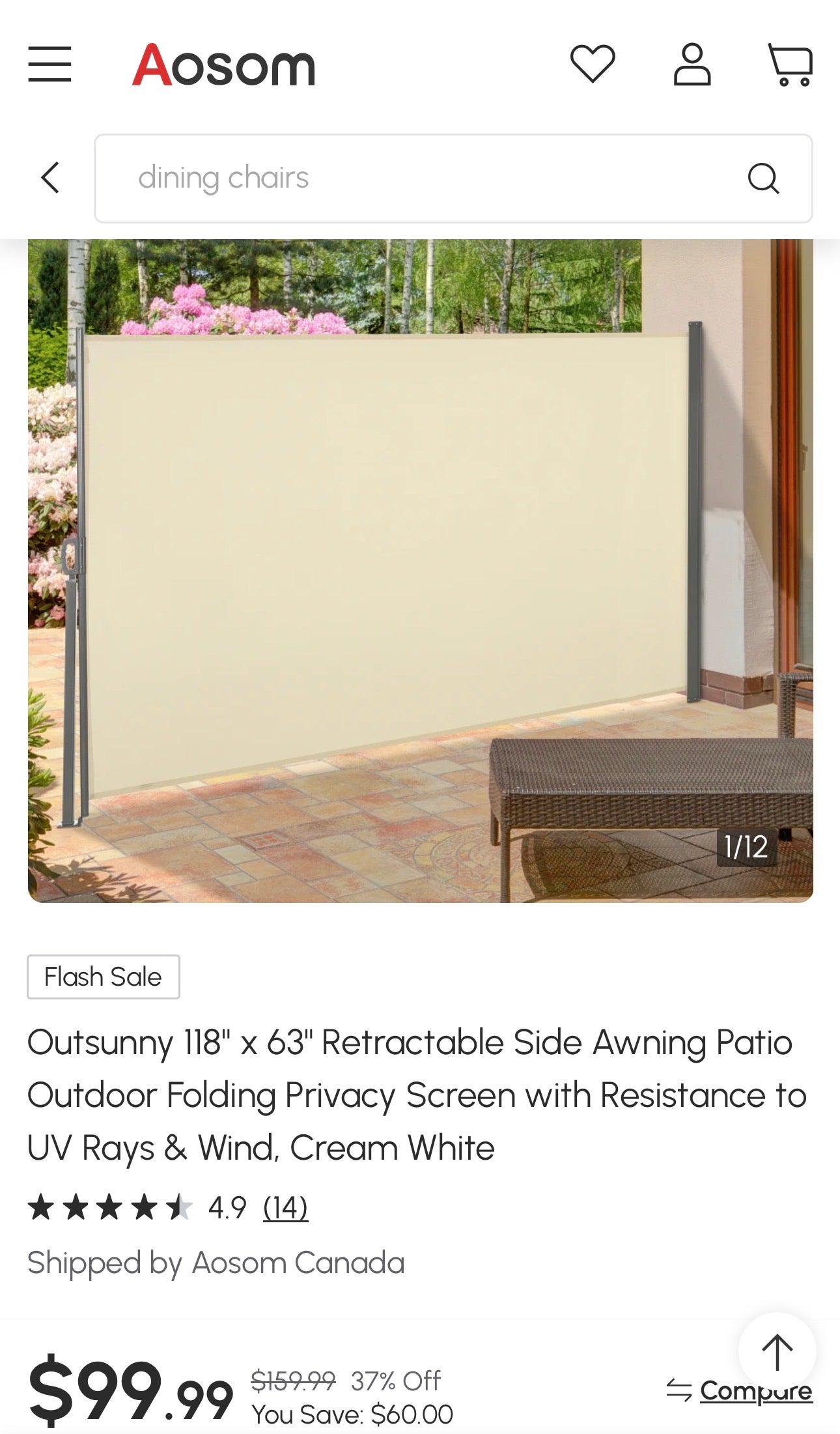 Outsunny Retractable Patio Privacy Side Awning