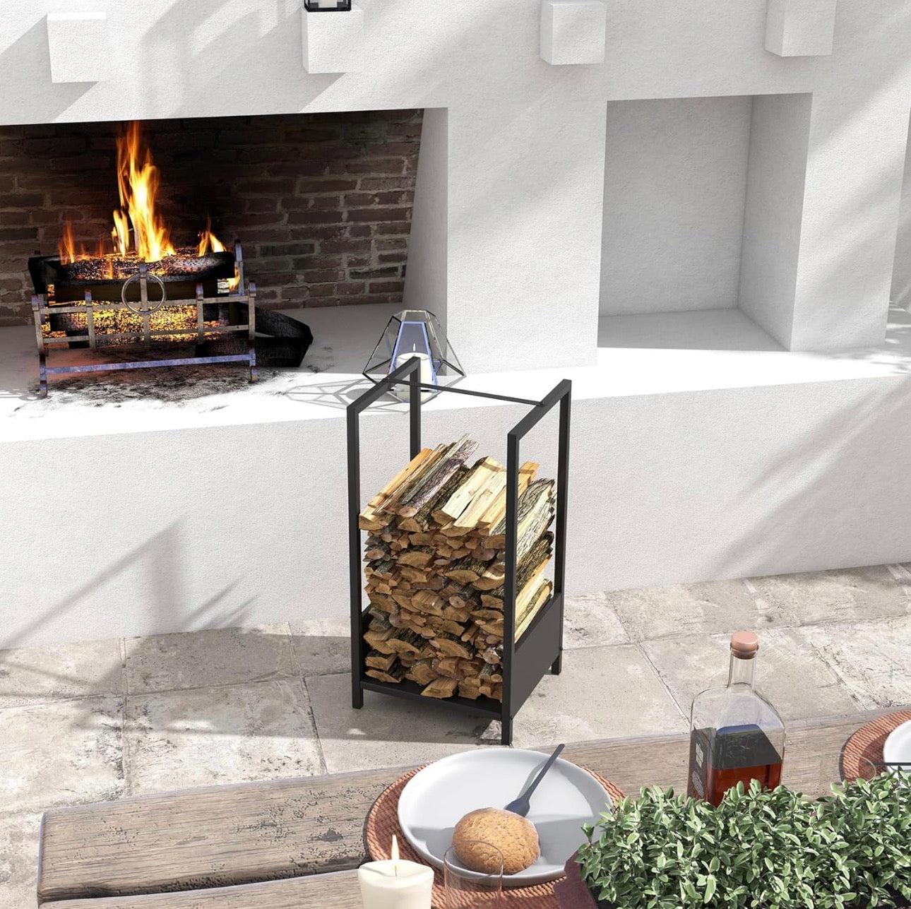 Outsunny Black Steel Firewood Rack