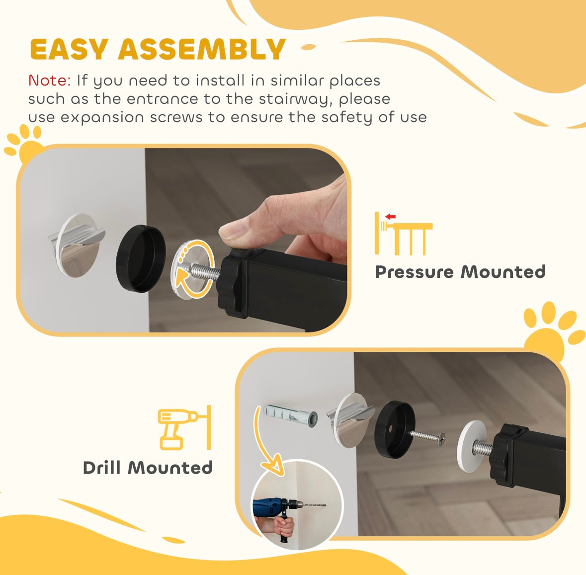 Extra-Wide Pet Gate with Small Door – Auto-Close, Double Lock, Pressure Mount