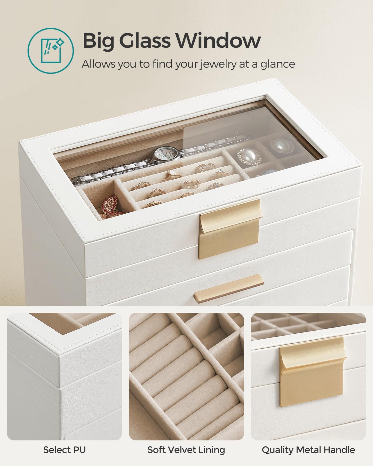 SONGMICS 6-Layer Jewelry Organizer with Glass Lid