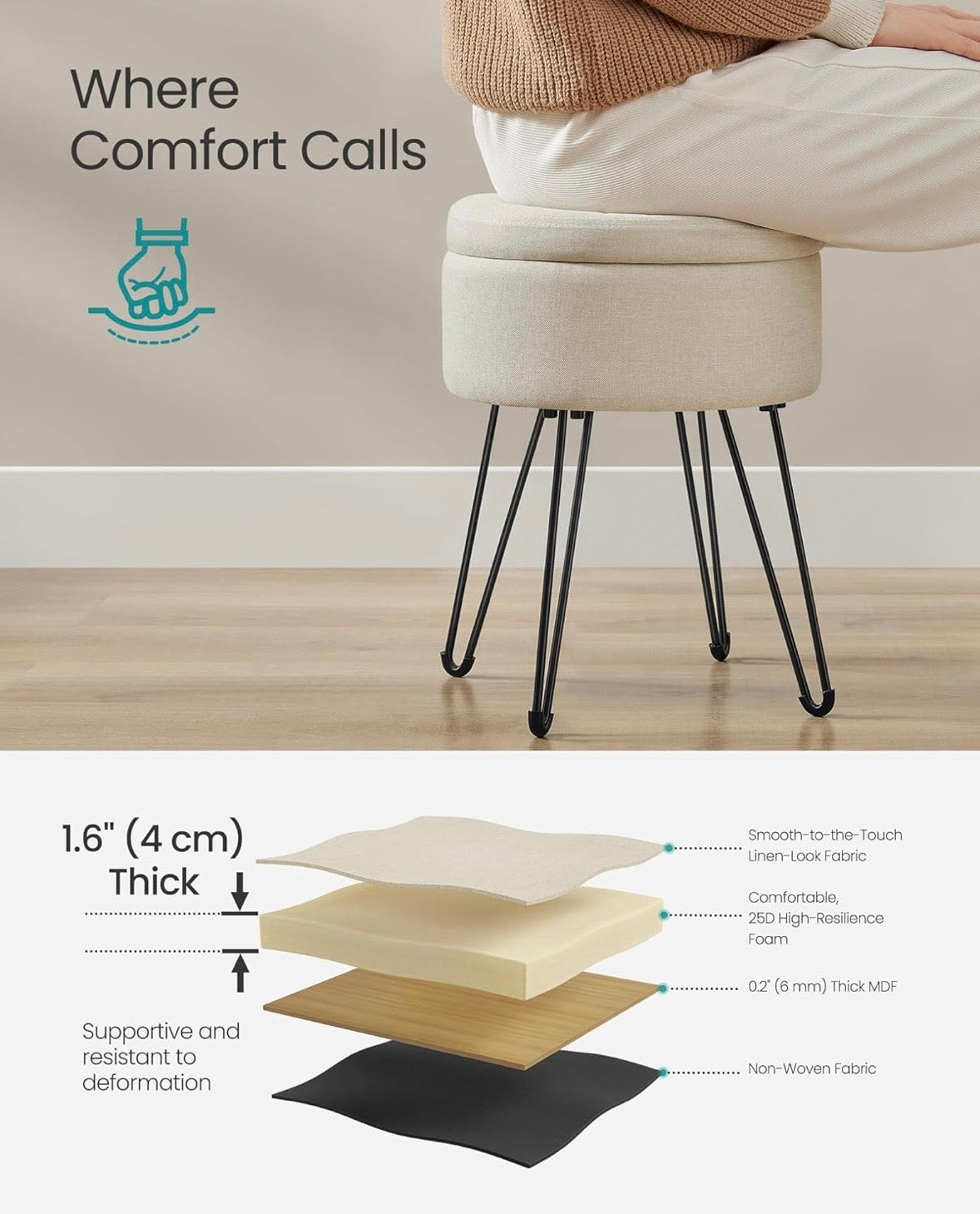 SONGMICS Round Storage Ottoman Stool