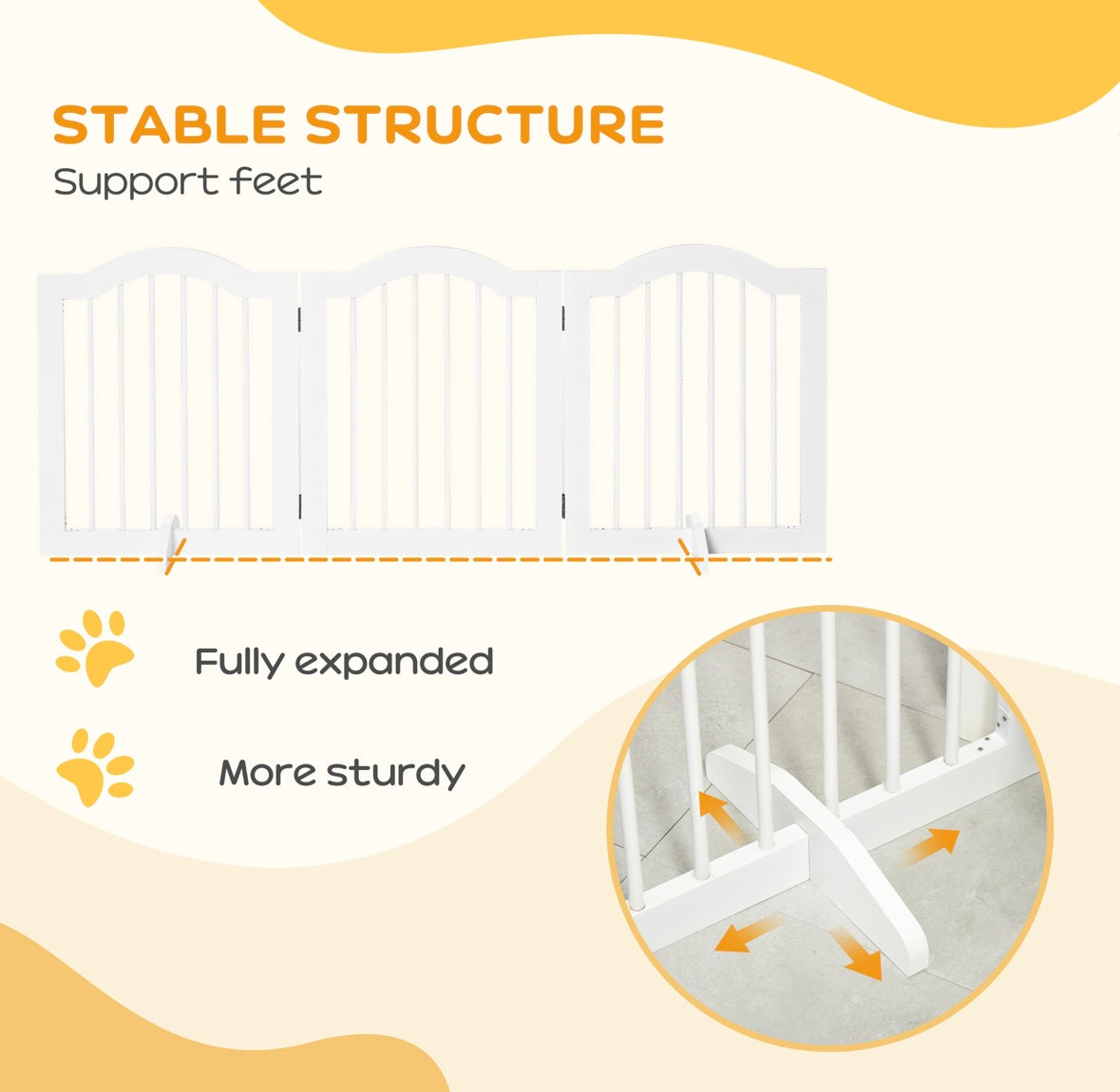 Foldable Freestanding Pet Gate – Wooden Indoor Dog Barrier with Supports & Space-Saving Design